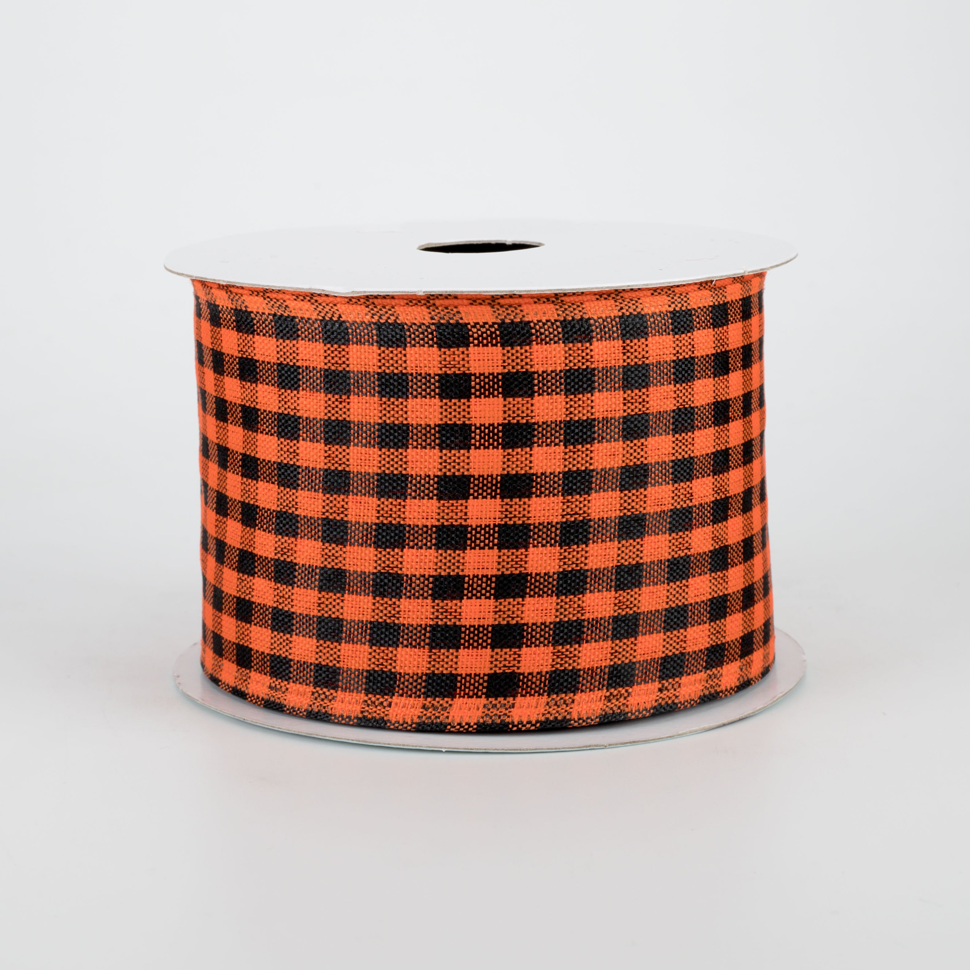2.5" Woven Gingham Check Ribbon: Black & Orange (10 Yards)