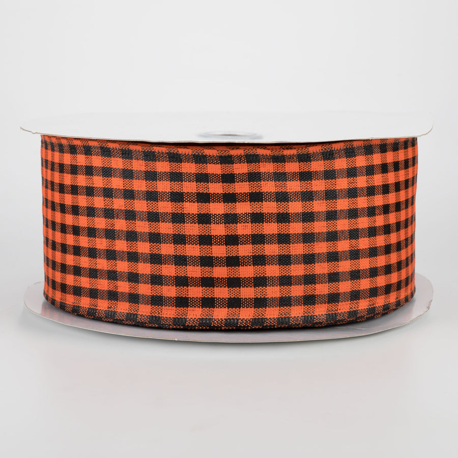 2.5" Woven Gingham Check Ribbon: Black & Orange (50 Yards)
