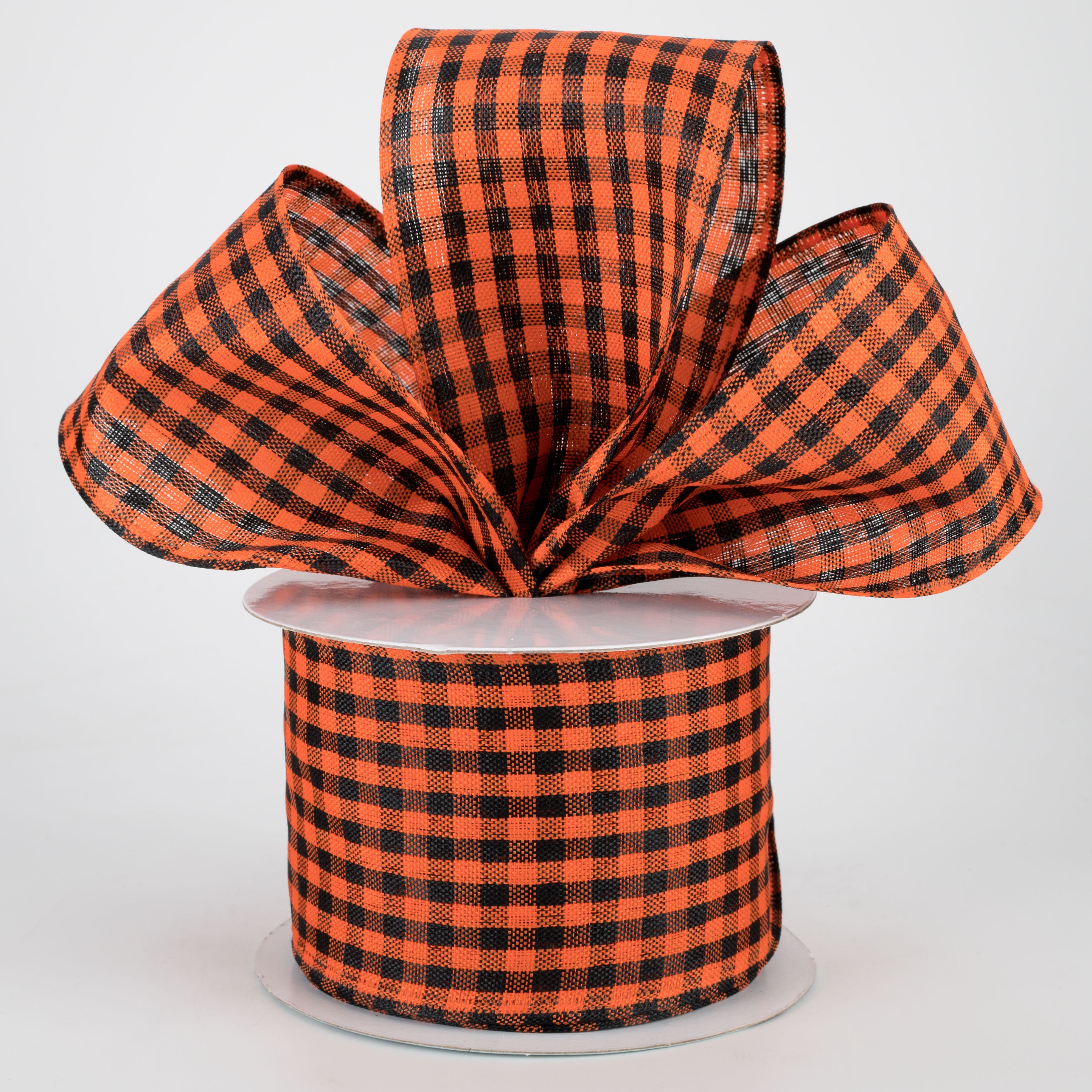 2.5" Woven Gingham Check Ribbon: Black & Orange (10 Yards) Lifestyle Photo