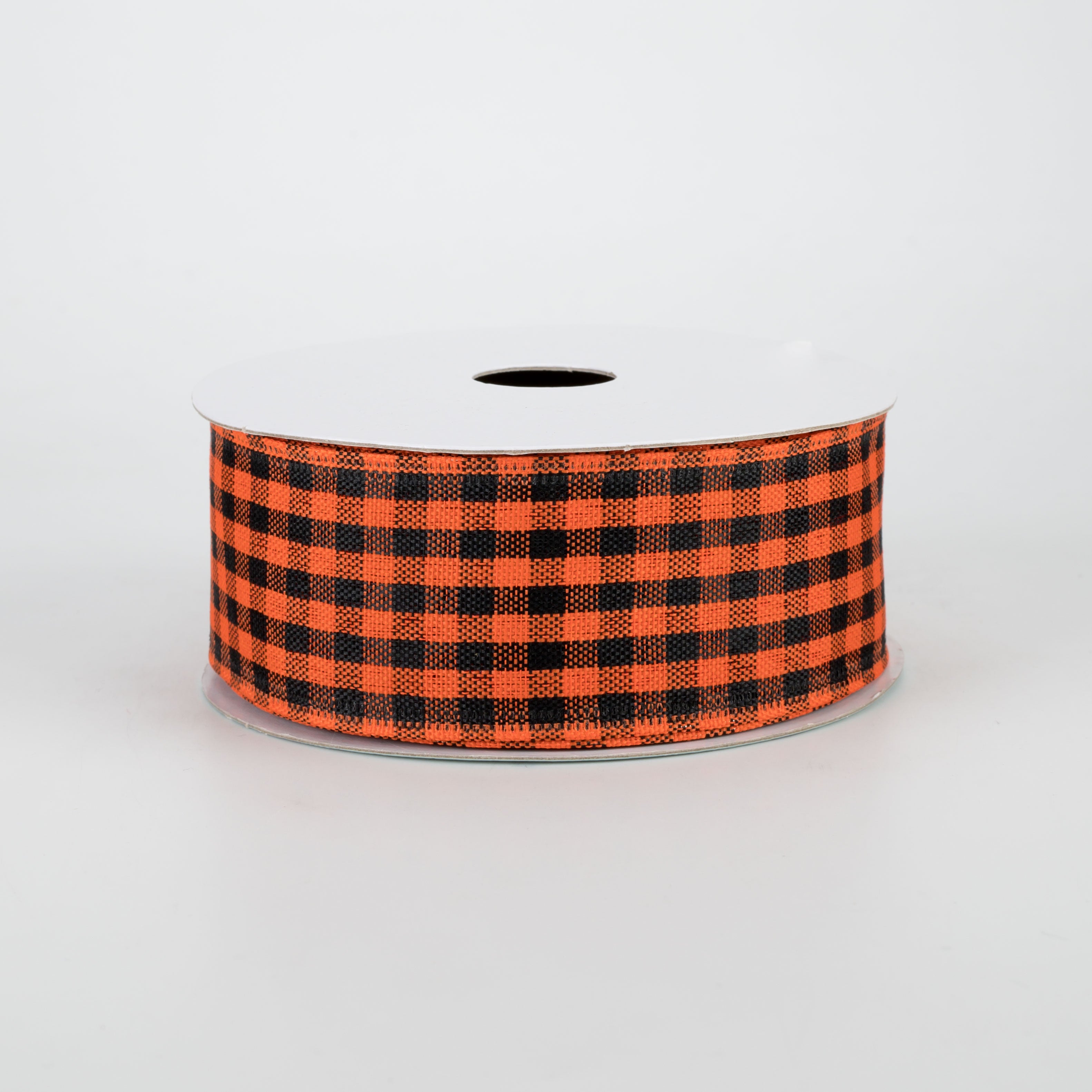 1.5" Woven Gingham Check Ribbon: Black & Orange (10 Yards)