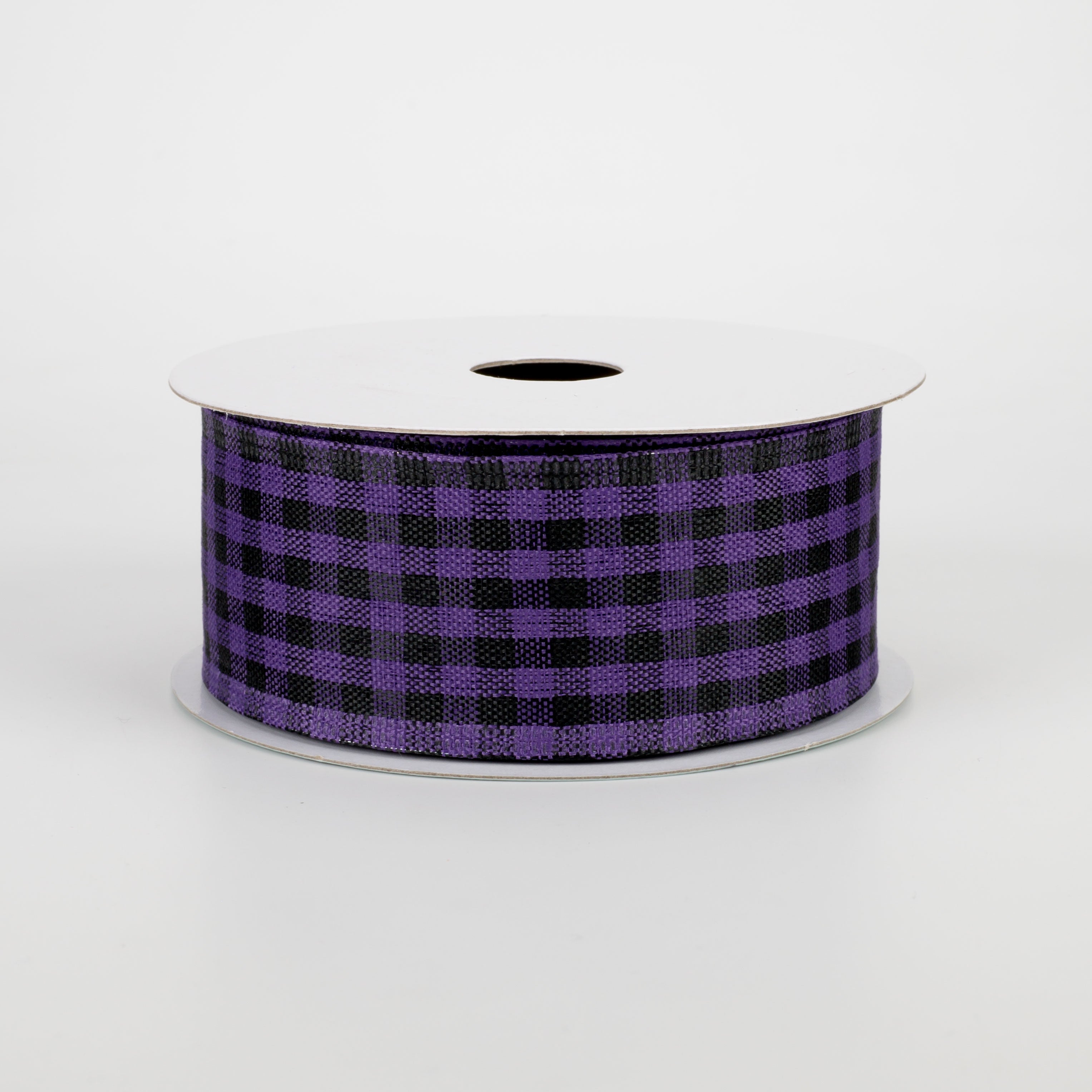 1.5" Woven Gingham Check Ribbon: Black & Purple (10 Yards)