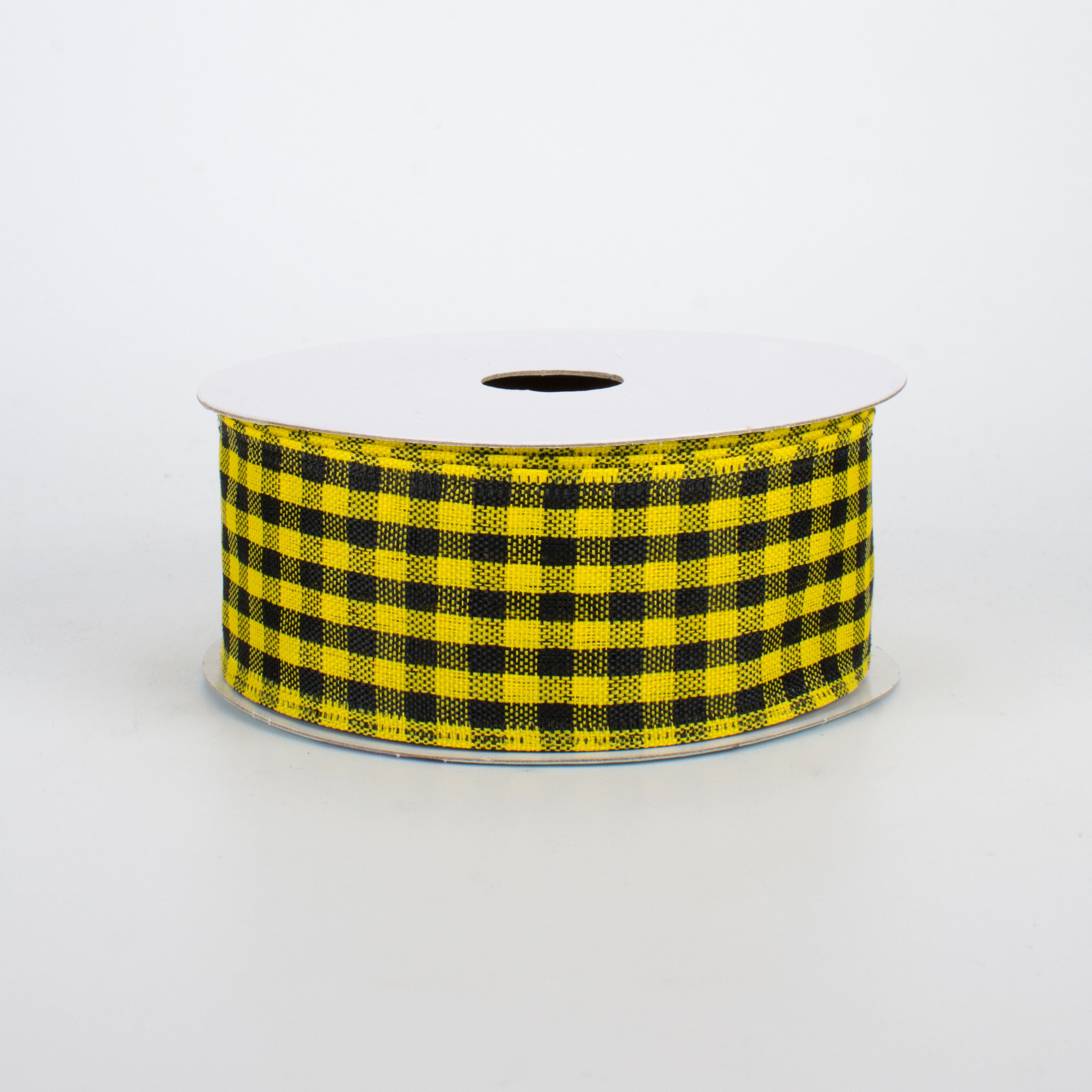 1.5" Woven Gingham Check Ribbon: Black & Yellow (10 Yards)