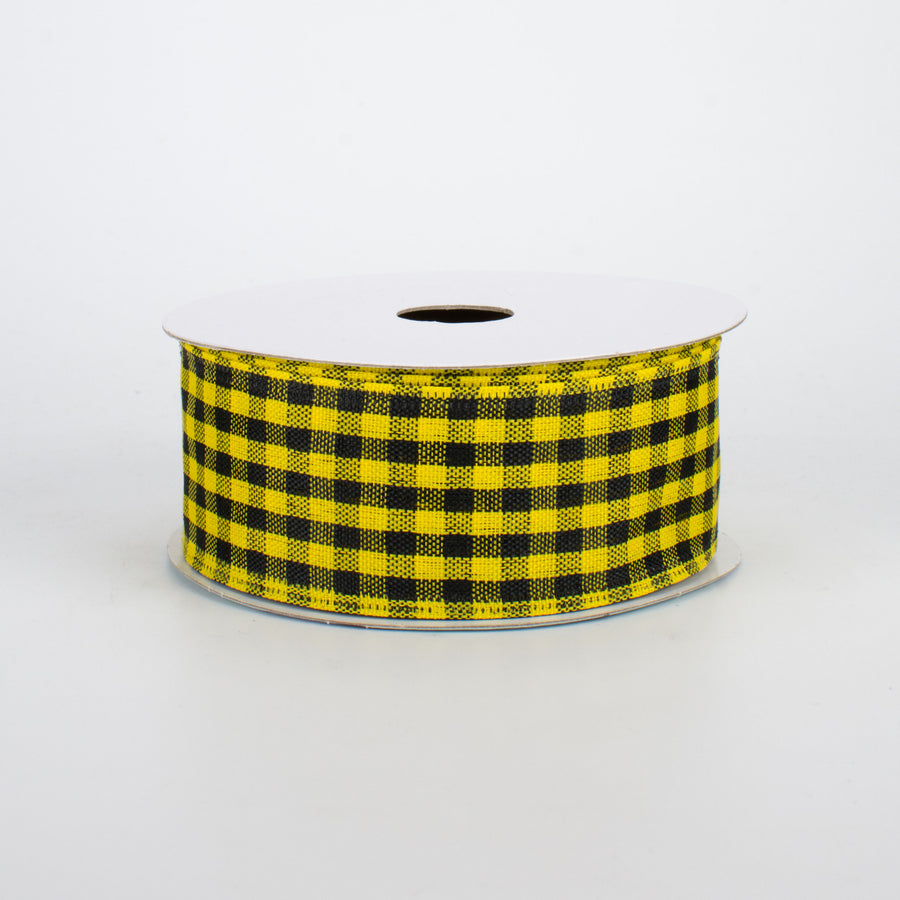 1.5" Woven Gingham Check Ribbon: Black & Yellow (10 Yards)