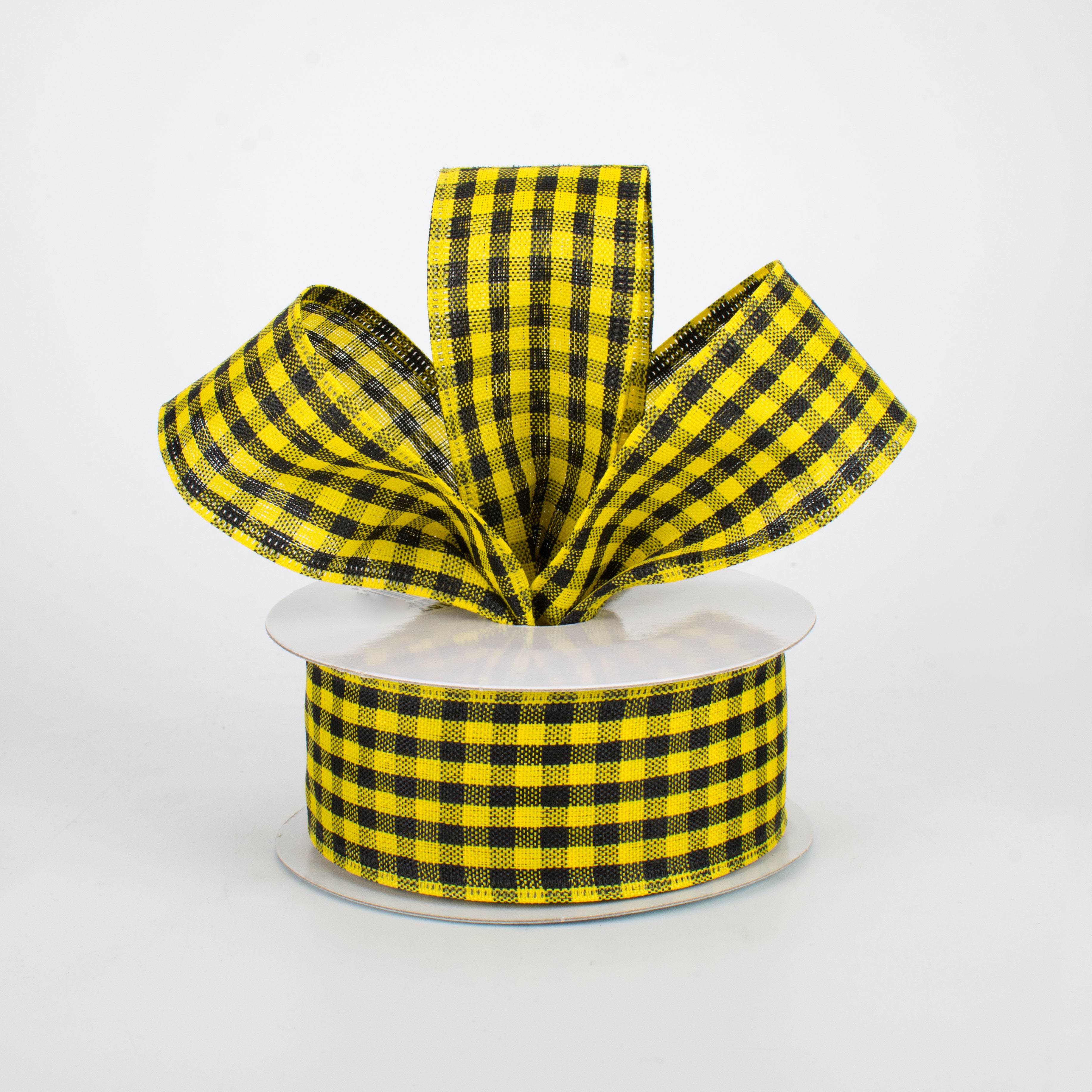 1.5" Woven Gingham Check Ribbon: Black & Yellow (10 Yards) Lifestyle Photo