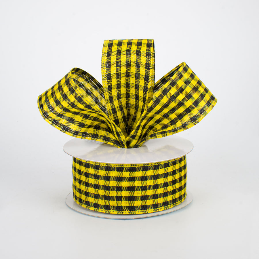 1.5" Woven Gingham Check Ribbon: Black & Yellow (10 Yards) Lifestyle Photo