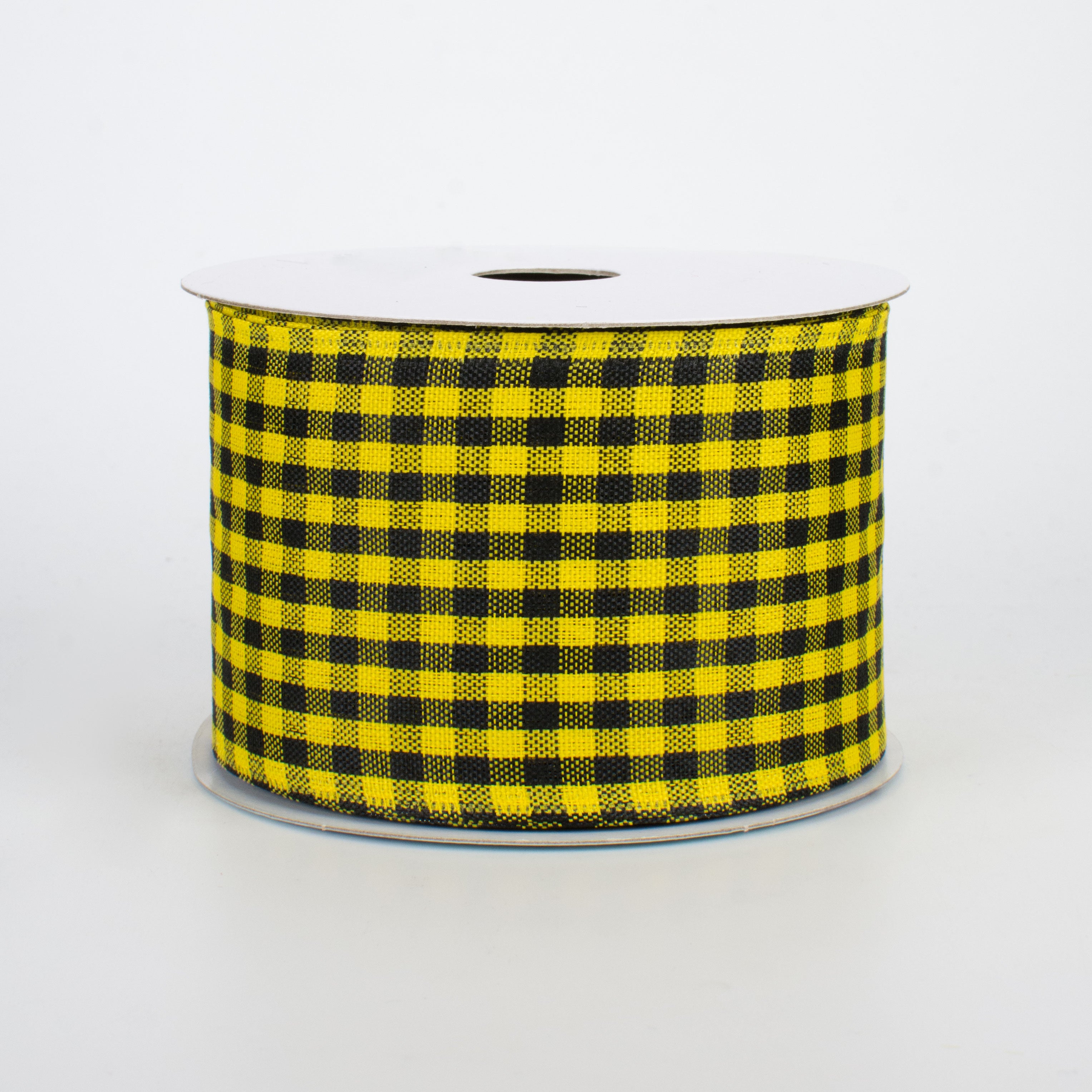 2.5" Woven Gingham Check Ribbon: Black & Yellow (10 Yards)