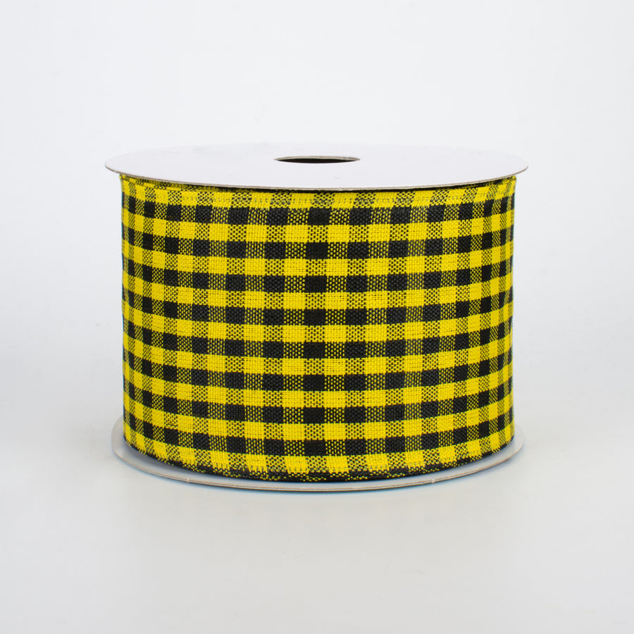 2.5" Woven Gingham Check Ribbon: Black & Yellow (10 Yards)