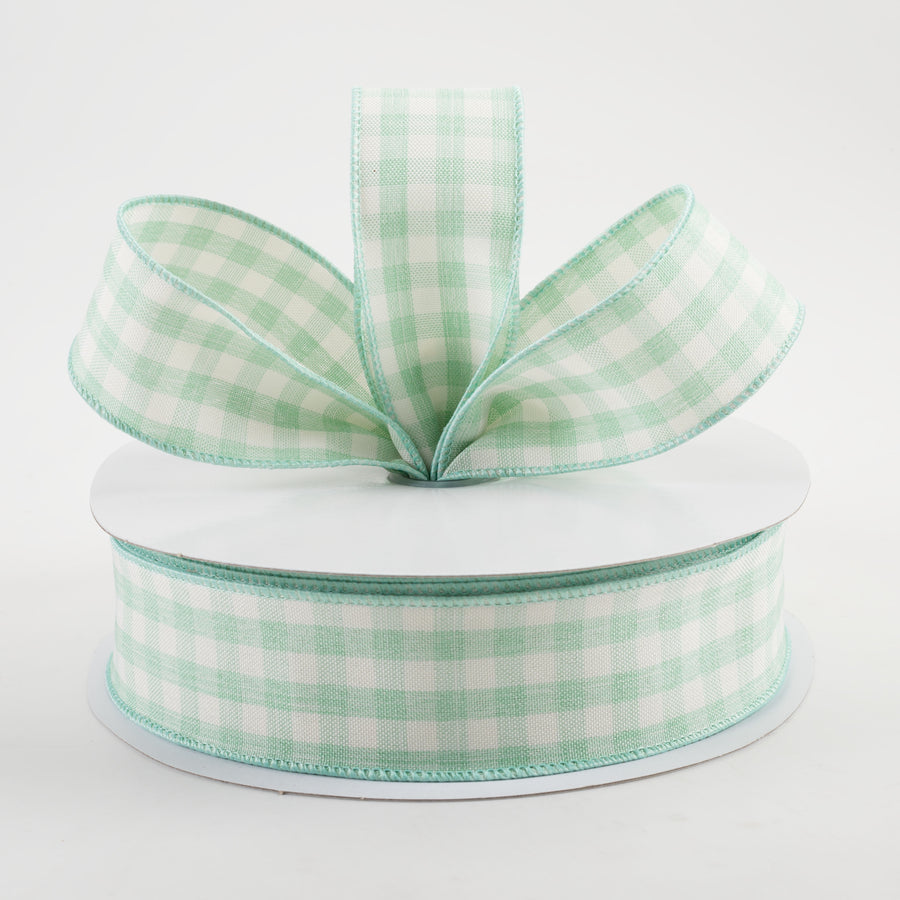 1.5" Woven Gingham Check Ribbon: Mint & Cream (50 Yards) Lifestyle Photo
