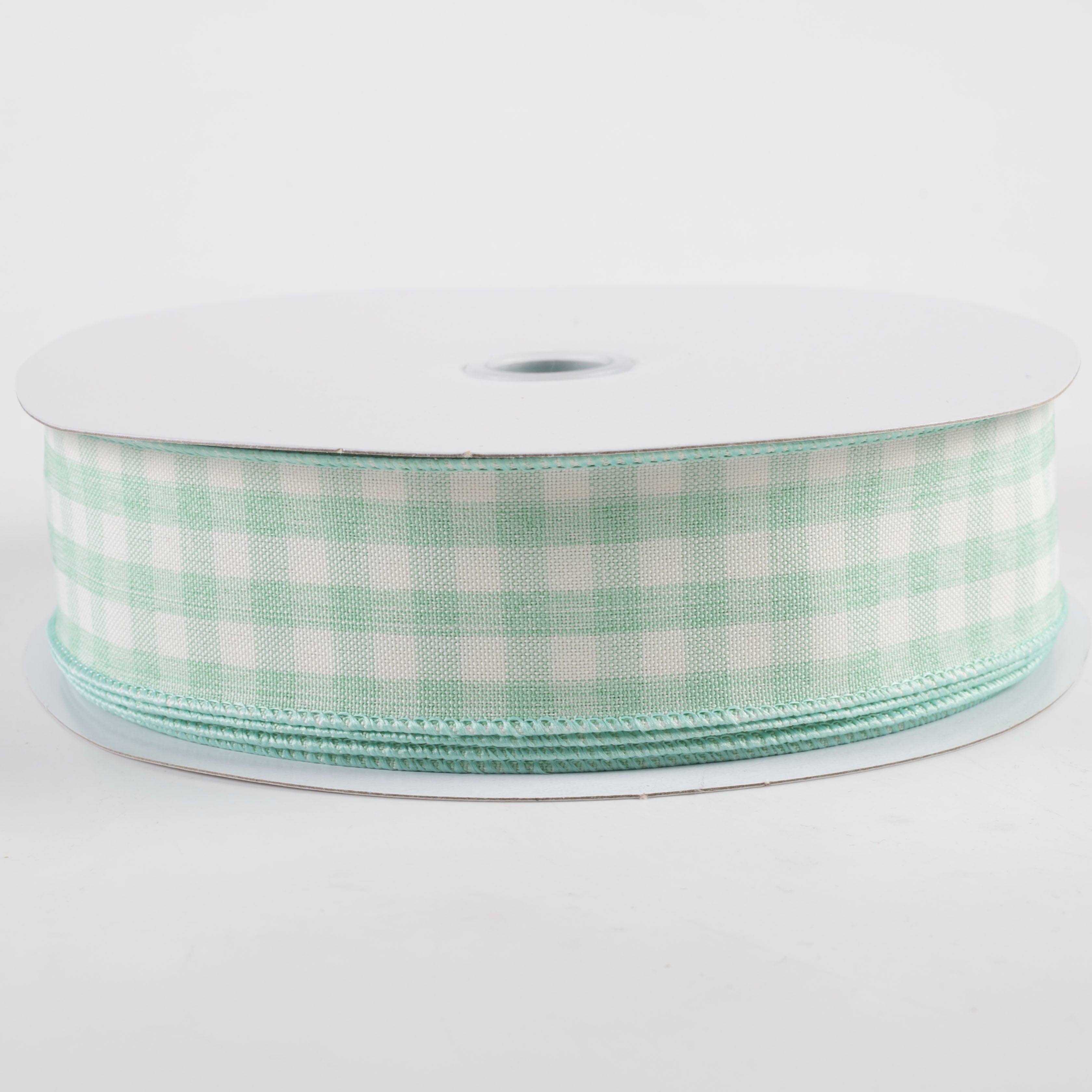 1.5" Woven Gingham Check Ribbon: Mint & Cream (50 Yards)