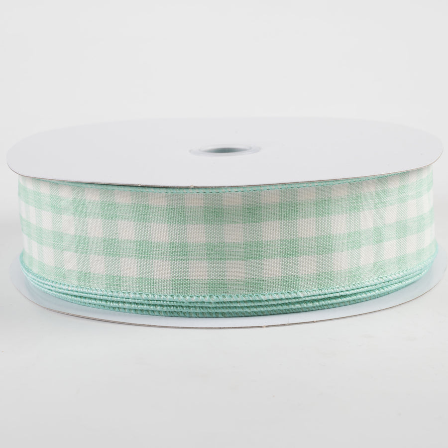 1.5" Woven Gingham Check Ribbon: Mint & Cream (50 Yards)