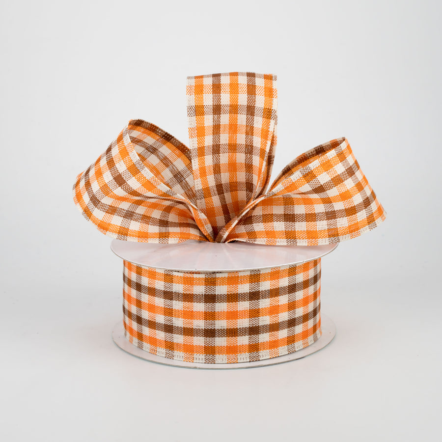 1.5" Woven Gingham Check Ribbon: Orange, Brown, Ivory (10 Yards) Lifestyle Photo