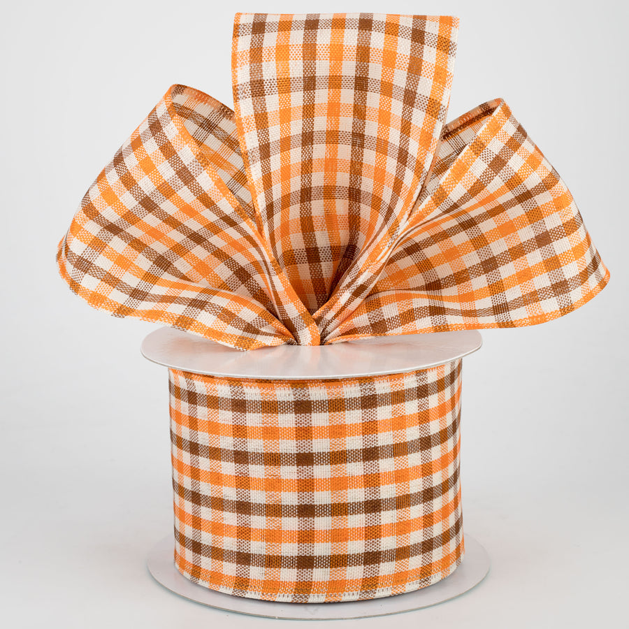 2.5" Woven Gingham Check Ribbon: Orange, Brown, Ivory (10 Yards) Lifestyle Photo
