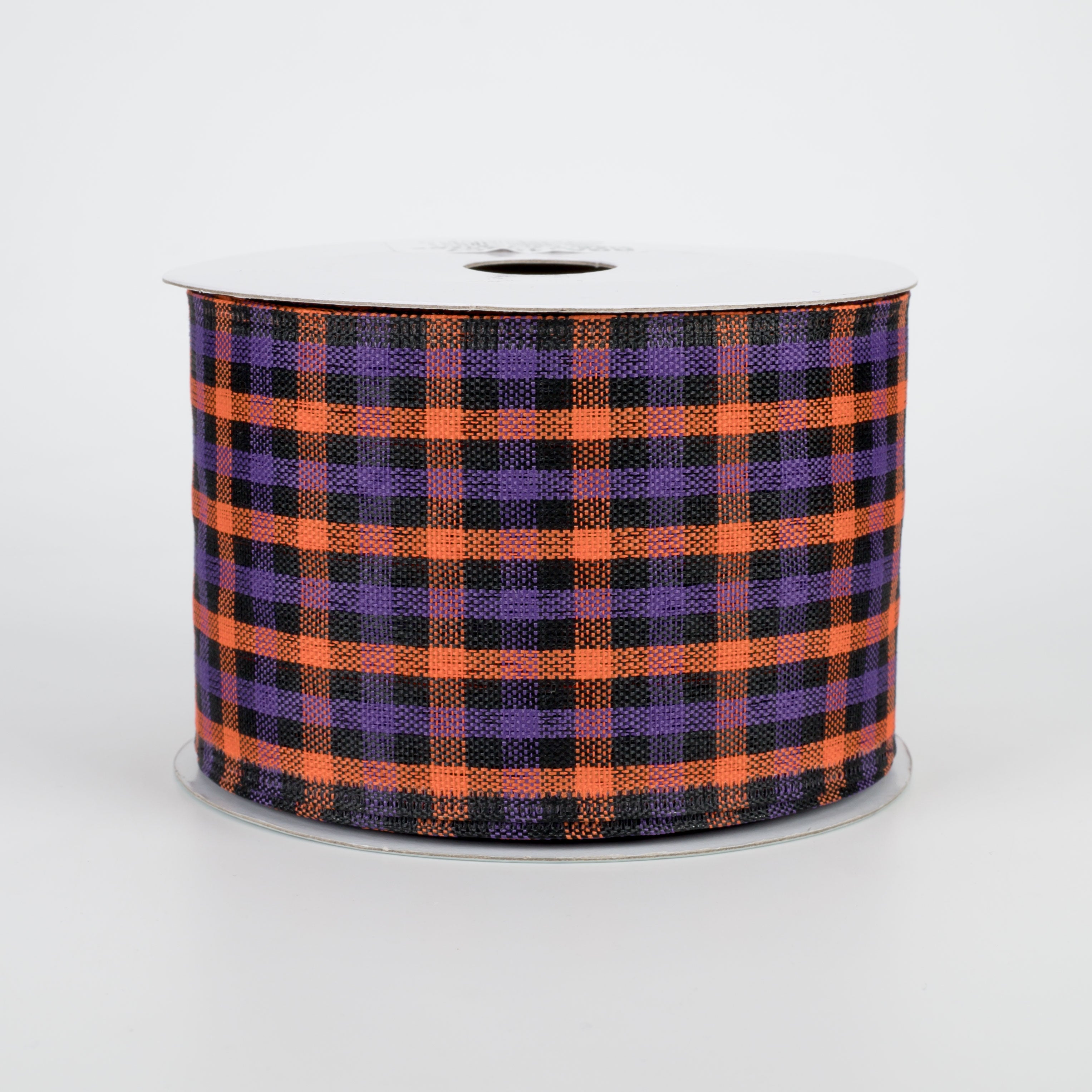 2.5" Woven Gingham Check Ribbon: Orange, Purple, Black (10 Yards)
