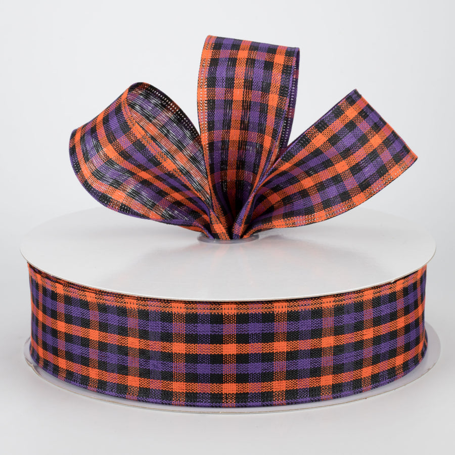 1.5" Woven Gingham Check Ribbon: Orange, Purple, Black (50 Yards) Lifestyle Photo