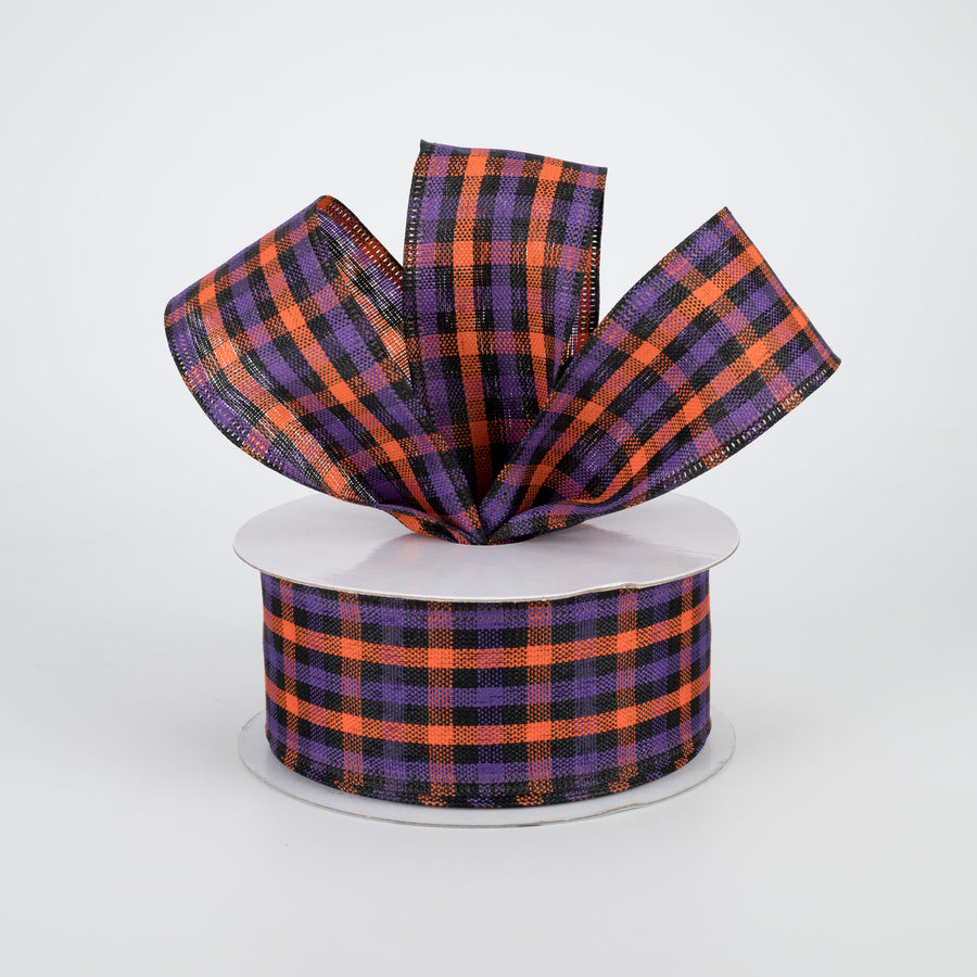 1.5" Woven Gingham Check Ribbon: Orange, Purple, Black (10 Yards) Lifestyle Photo