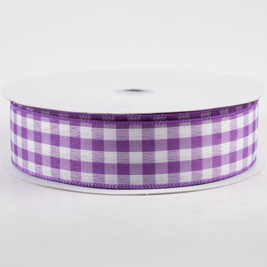 1.5" Woven Gingham Check Ribbon: Purple & White (50 Yards)