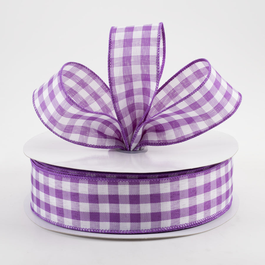 1.5" Woven Gingham Check Ribbon: Purple & White (50 Yards) Lifestyle Photo