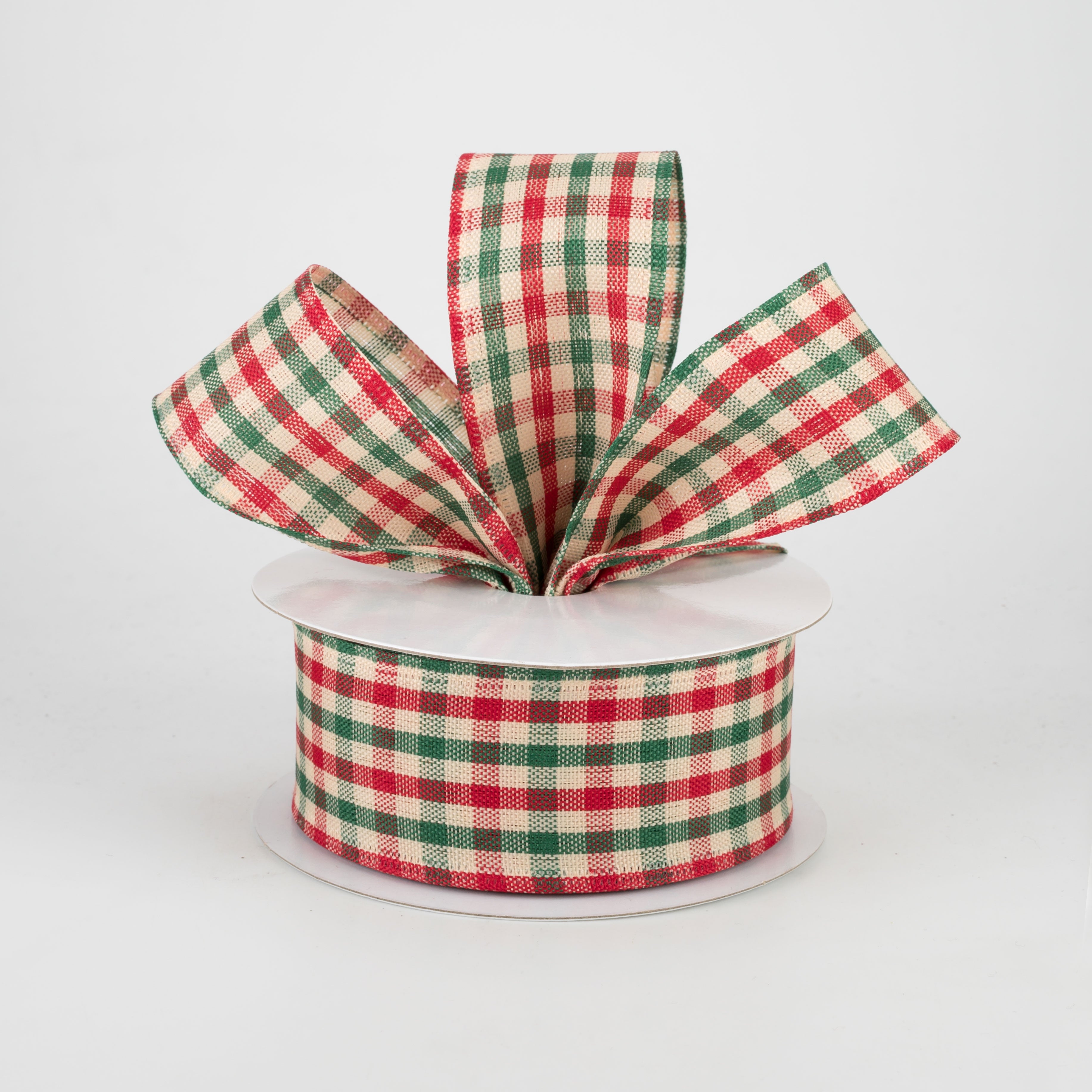 1.5" Woven Gingham Check Ribbon: Red, Emerald, Cream (10 Yards) Lifestyle Photo