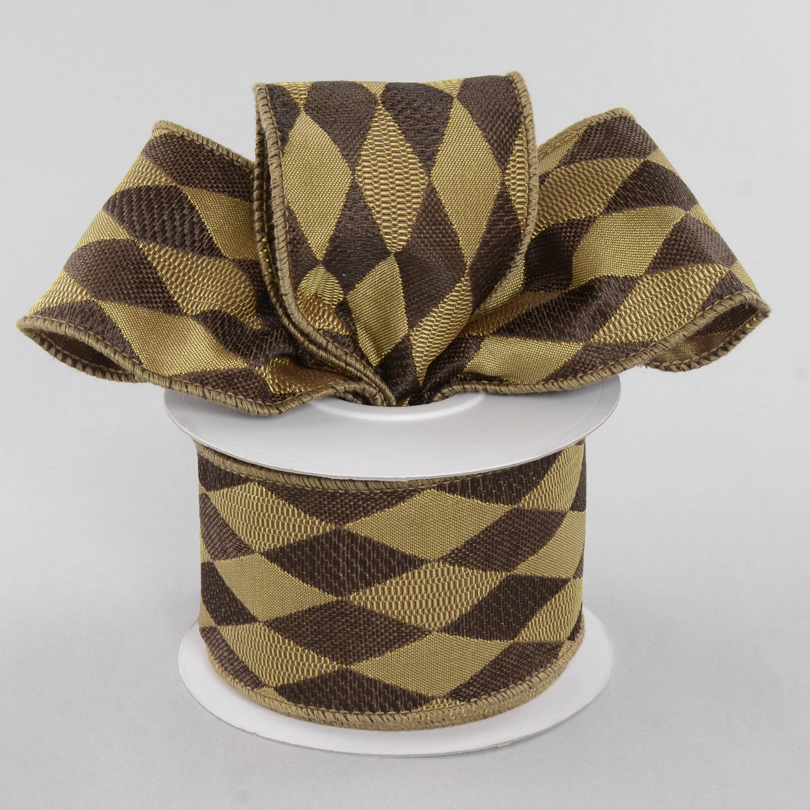 2.5" Woven Harlequin Diamond Ribbon: Chocolate & Gold (10 Yards) Lifestyle Photo
