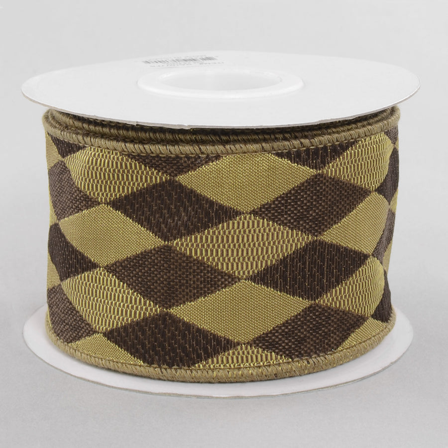 2.5" Woven Harlequin Diamond Ribbon: Chocolate & Gold (10 Yards)