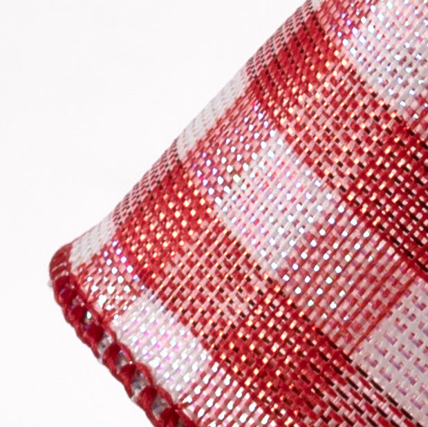 1.5" Woven Metallic Check Shimmer Ribbon: Red, White (50 Yards) detail photo 3