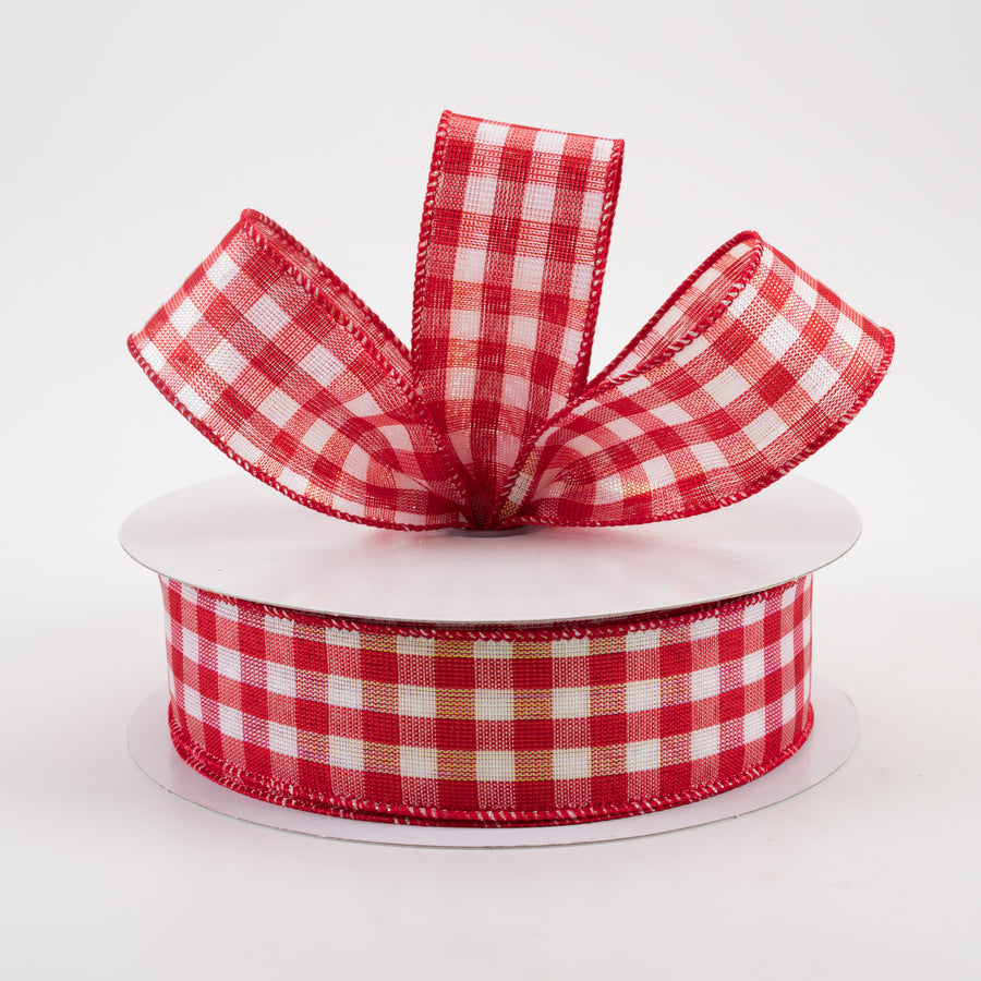 1.5" Woven Metallic Check Shimmer Ribbon: Red, White (50 Yards) Lifestyle Photo