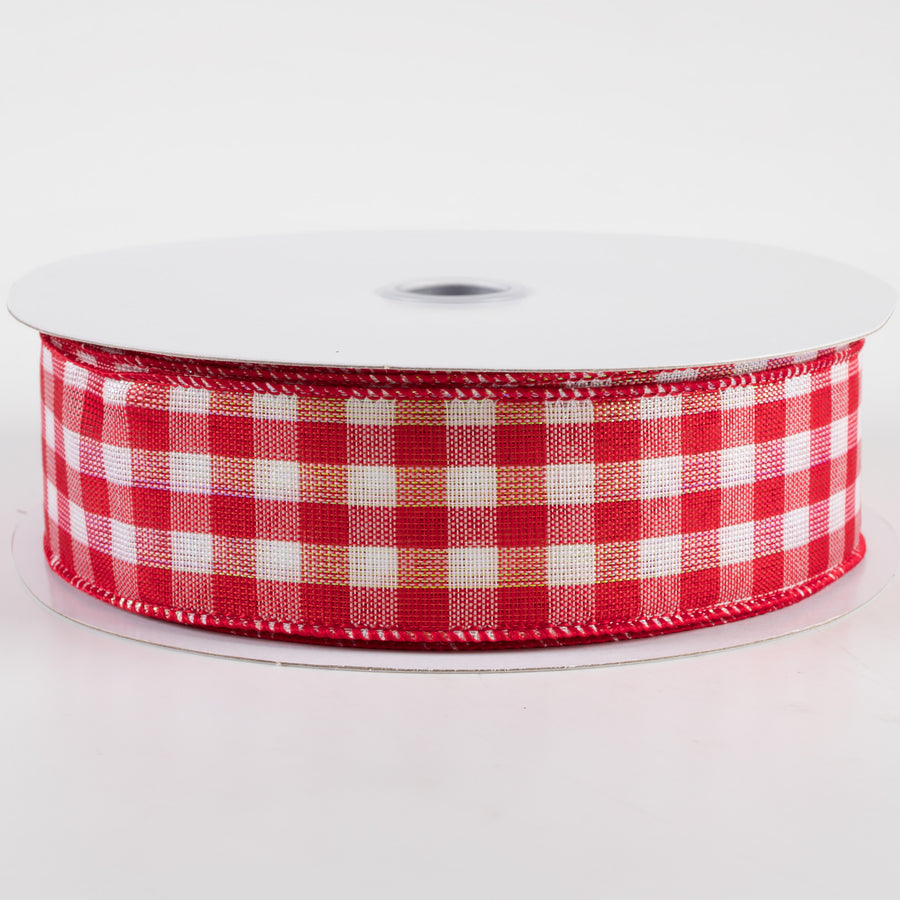 1.5" Woven Metallic Check Shimmer Ribbon: Red, White (50 Yards)