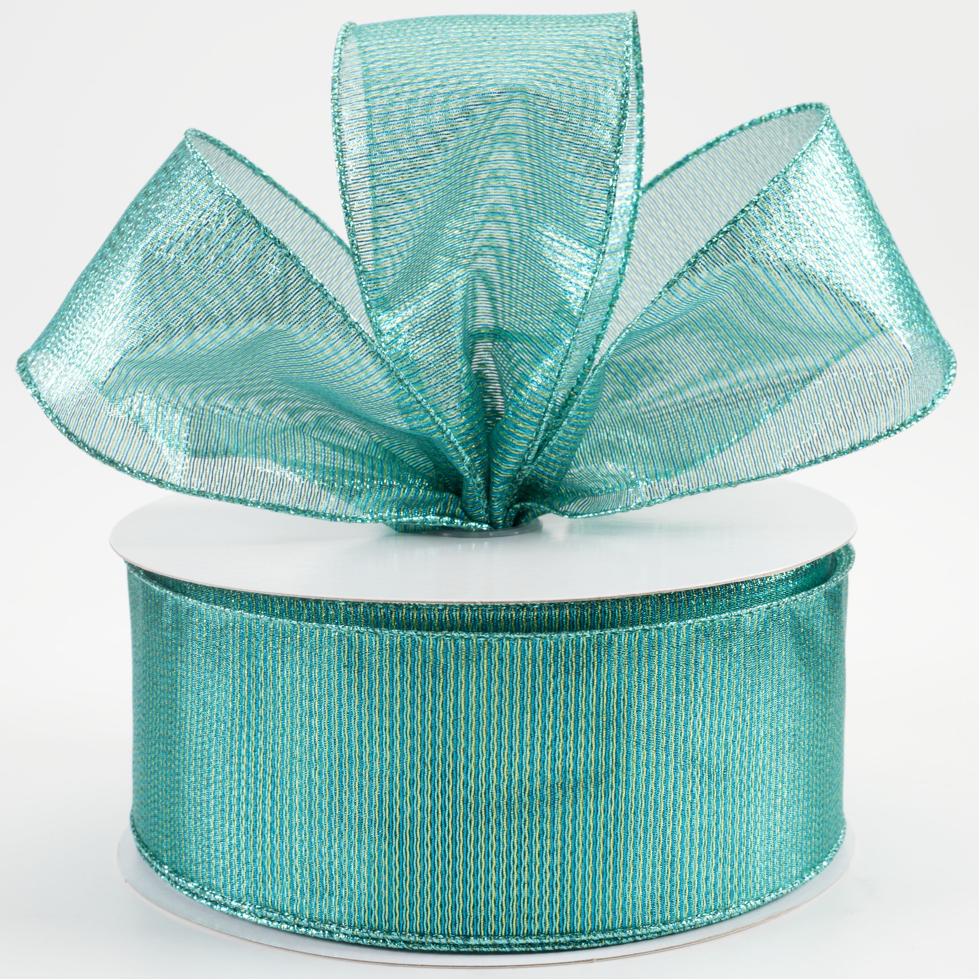 2.5" Woven Metallic Ribbon: Turquoise & Blue (50 Yards) Lifestyle Photo