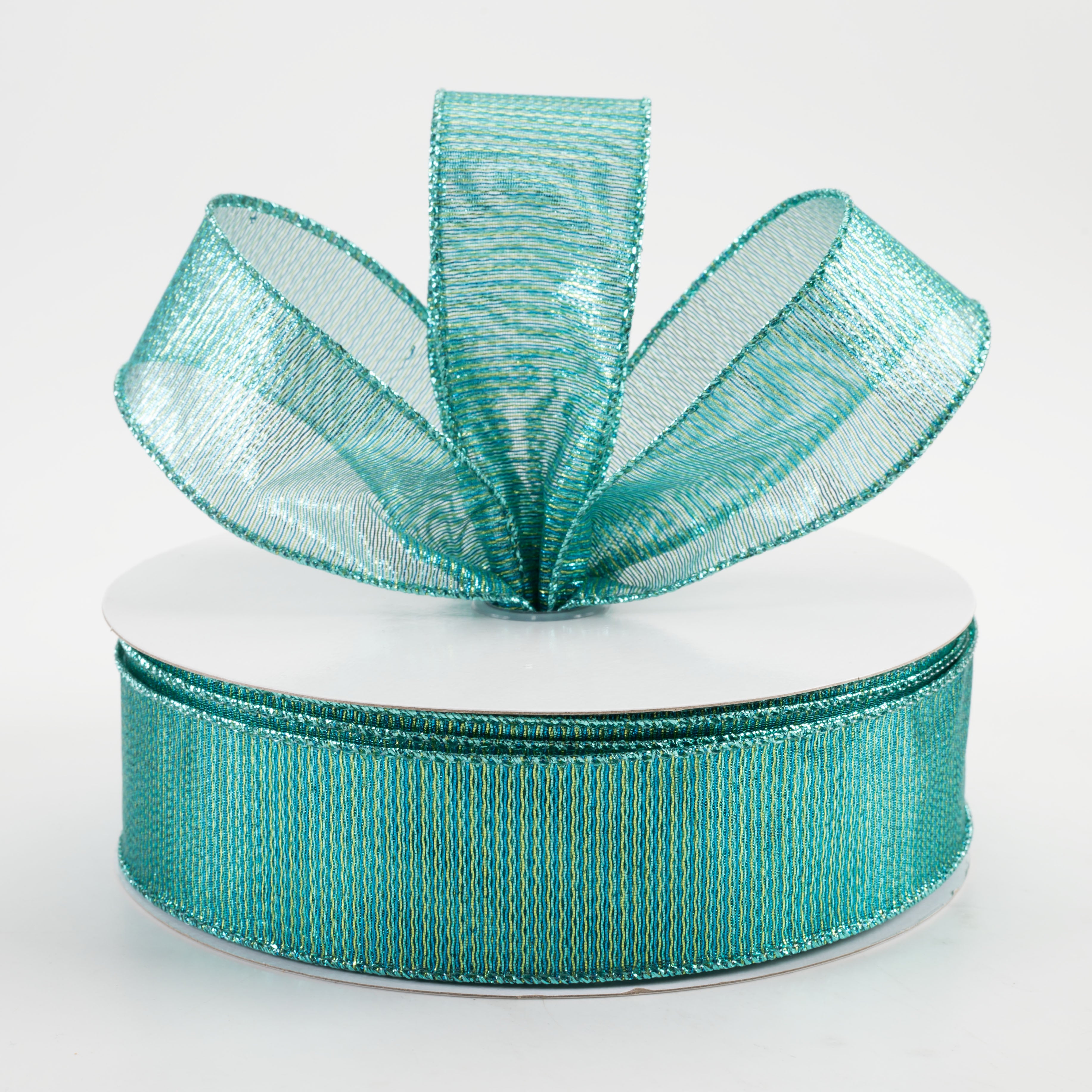1.5" Woven Metallic Ribbon: Turquoise & Blue (50 Yards) Lifestyle Photo