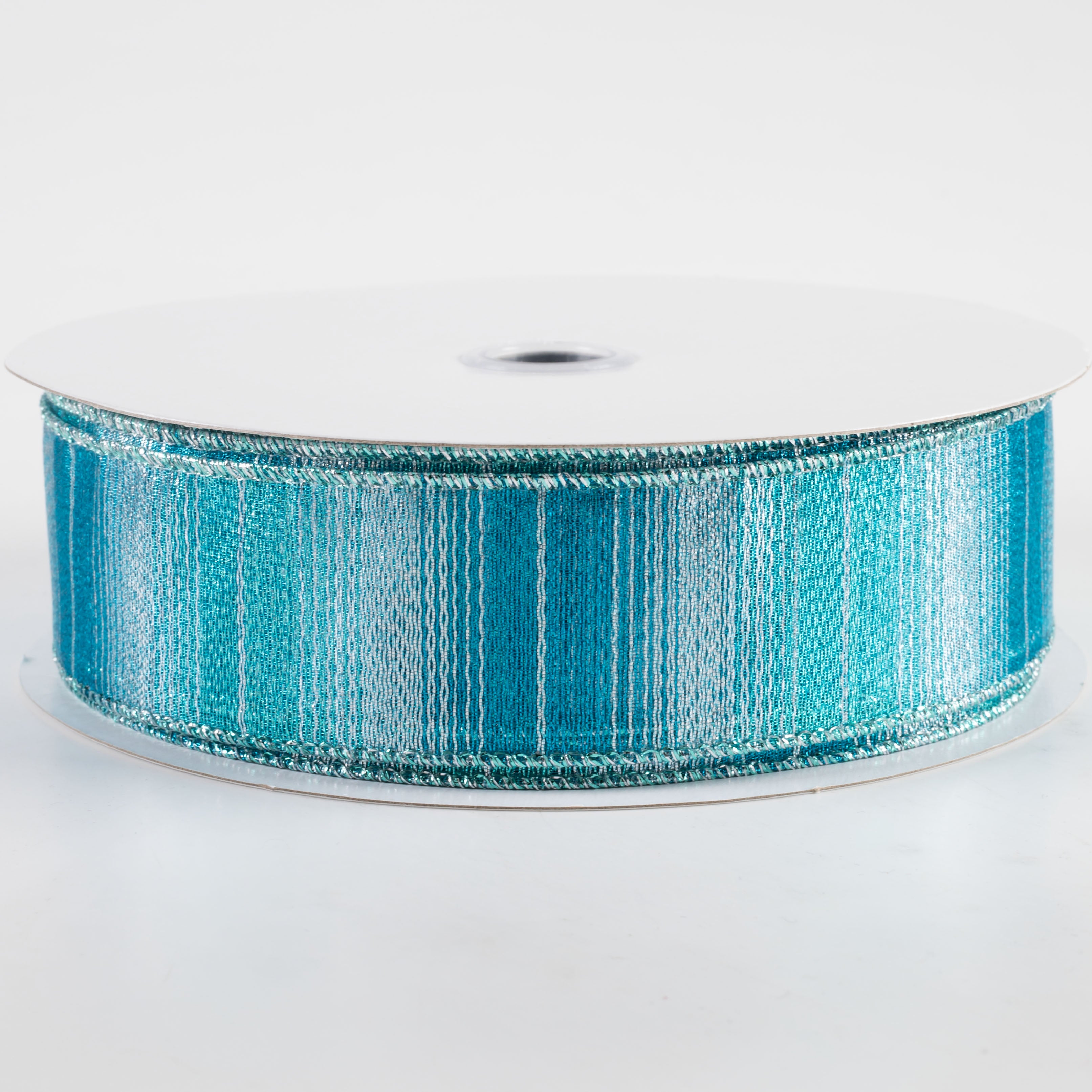 1.5" Woven Metallic Ribbon: Turquoise & Silver (50 Yards)