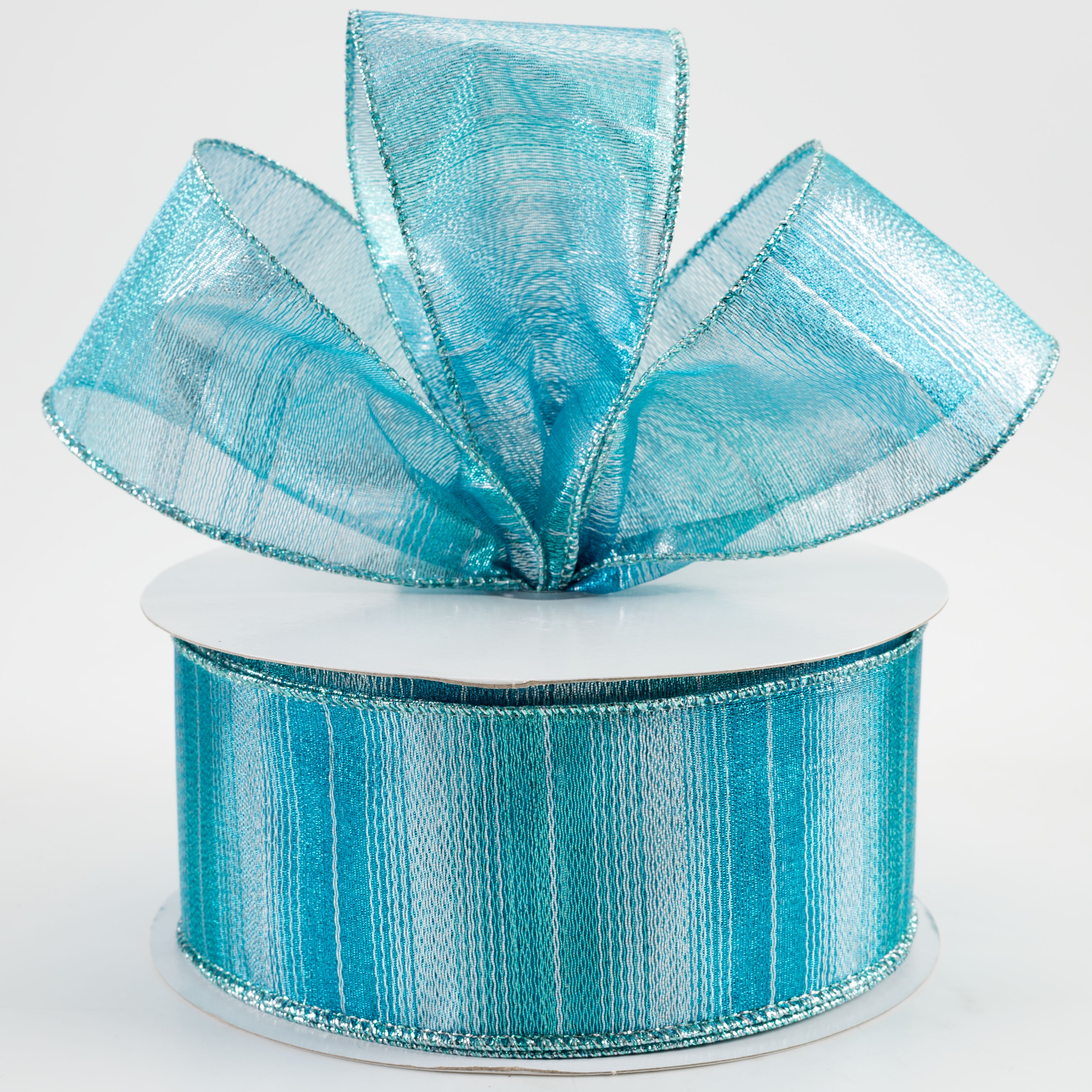 2.5" Woven Metallic Ribbon: Turquoise & Silver (50 Yards) Lifestyle Photo