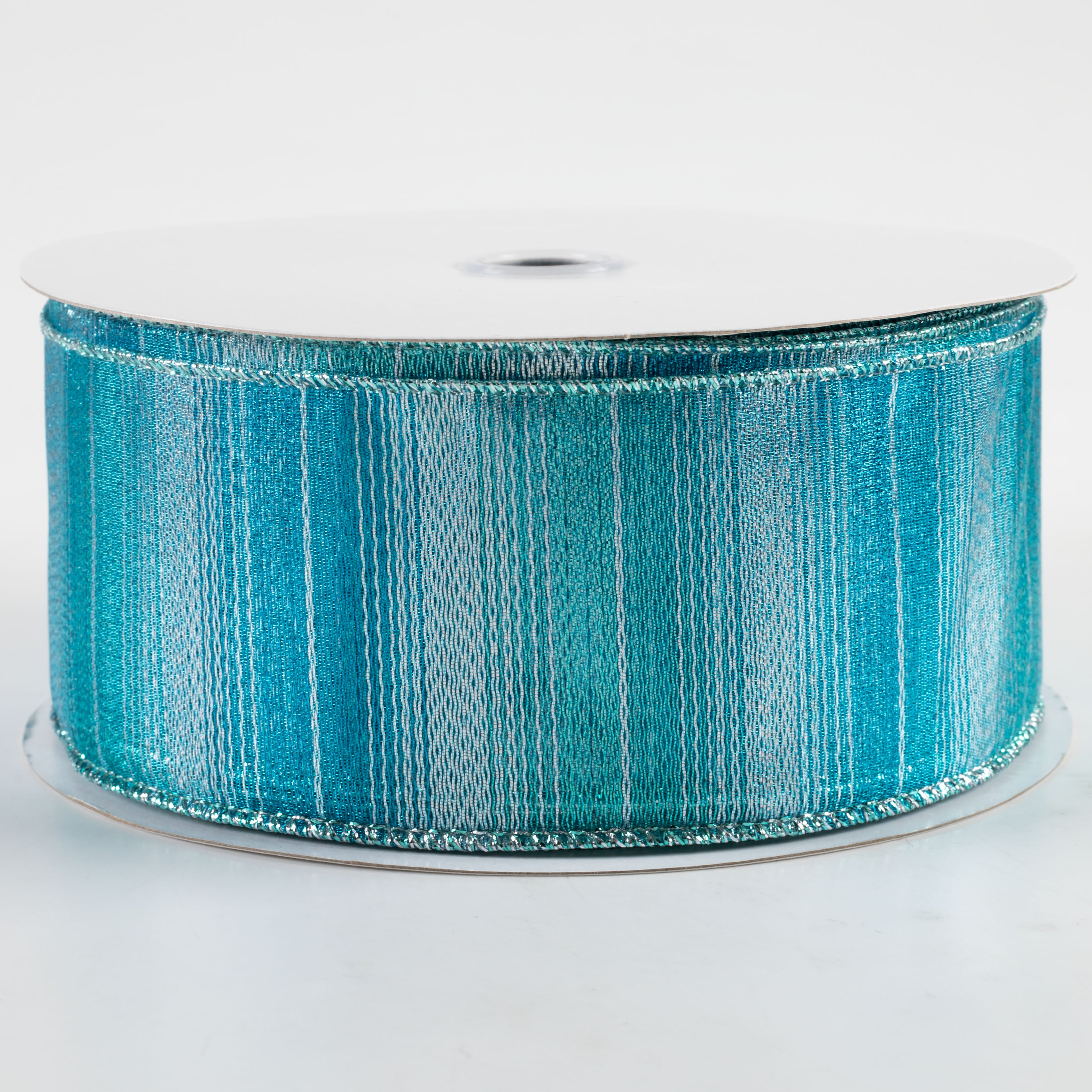 2.5" Woven Metallic Ribbon: Turquoise & Silver (50 Yards)