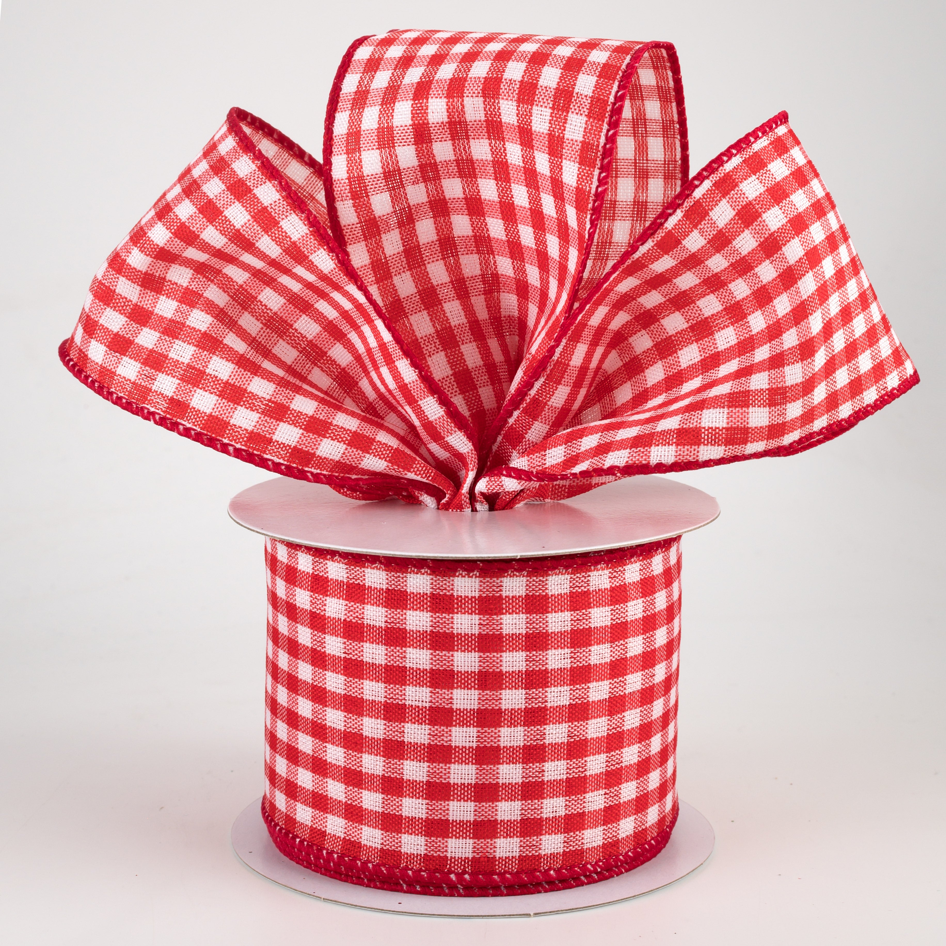 2.5" Woven Mini Buffalo Plaid Ribbon: Red & White (10 Yards) Lifestyle Photo