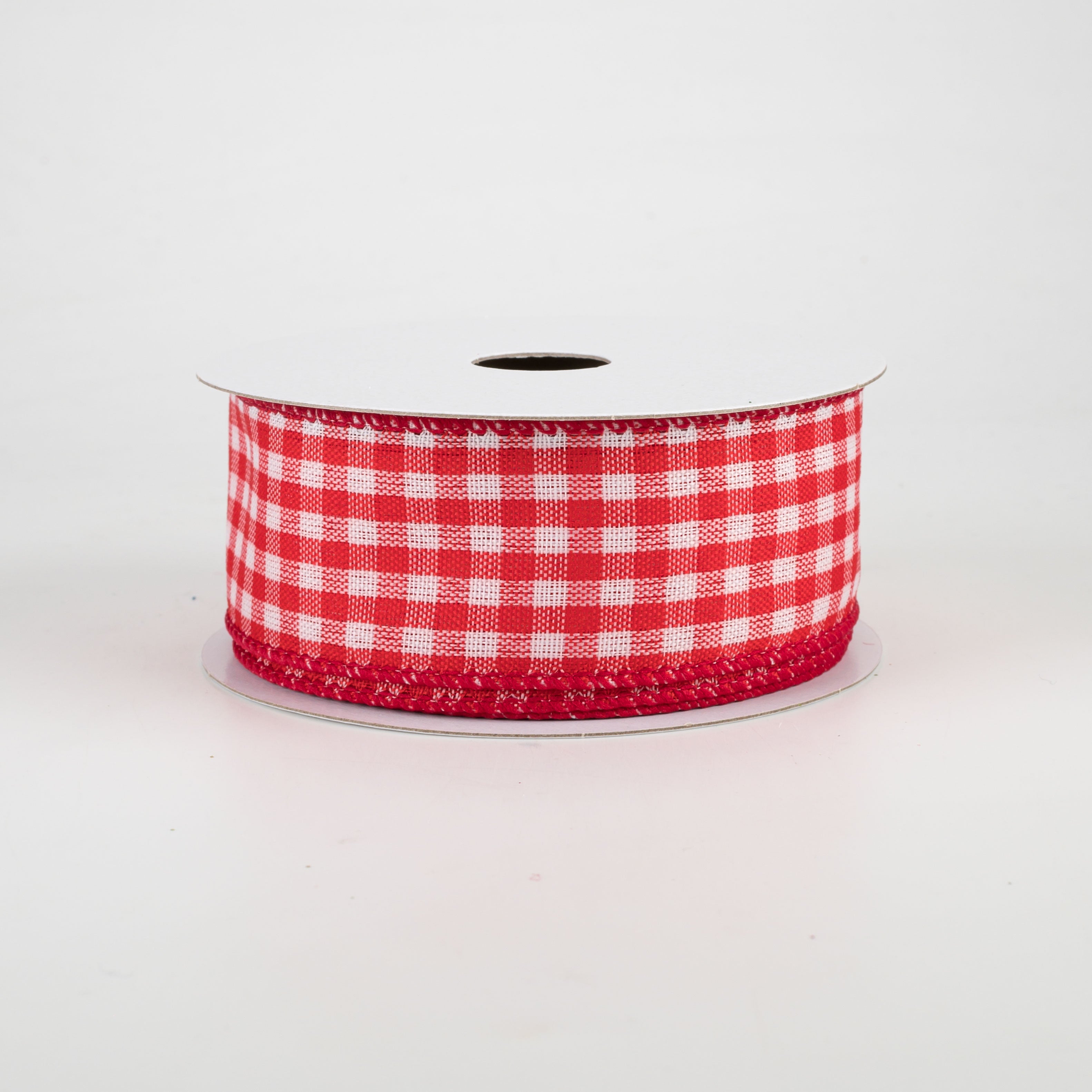 1.5" Woven Mini Buffalo Plaid Ribbon: Red & White (10 Yards)