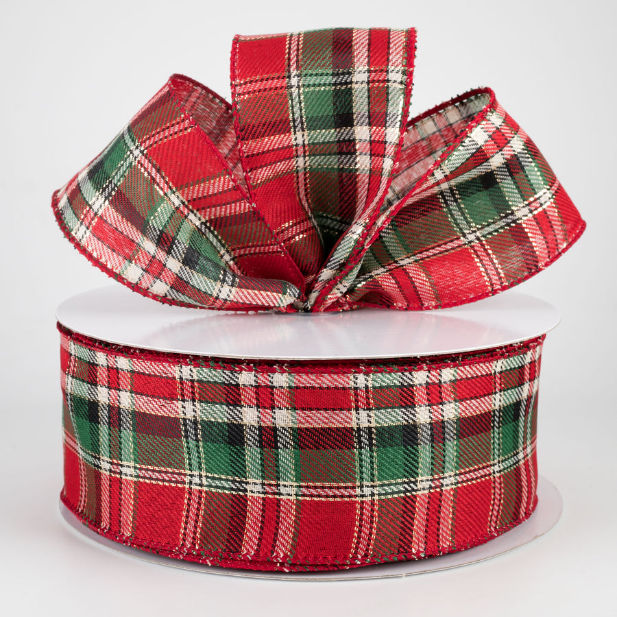 2.5" Woven Plaid Metallic Ribbon: Emerald, Cream, Red (50 Yards) Lifestyle Photo