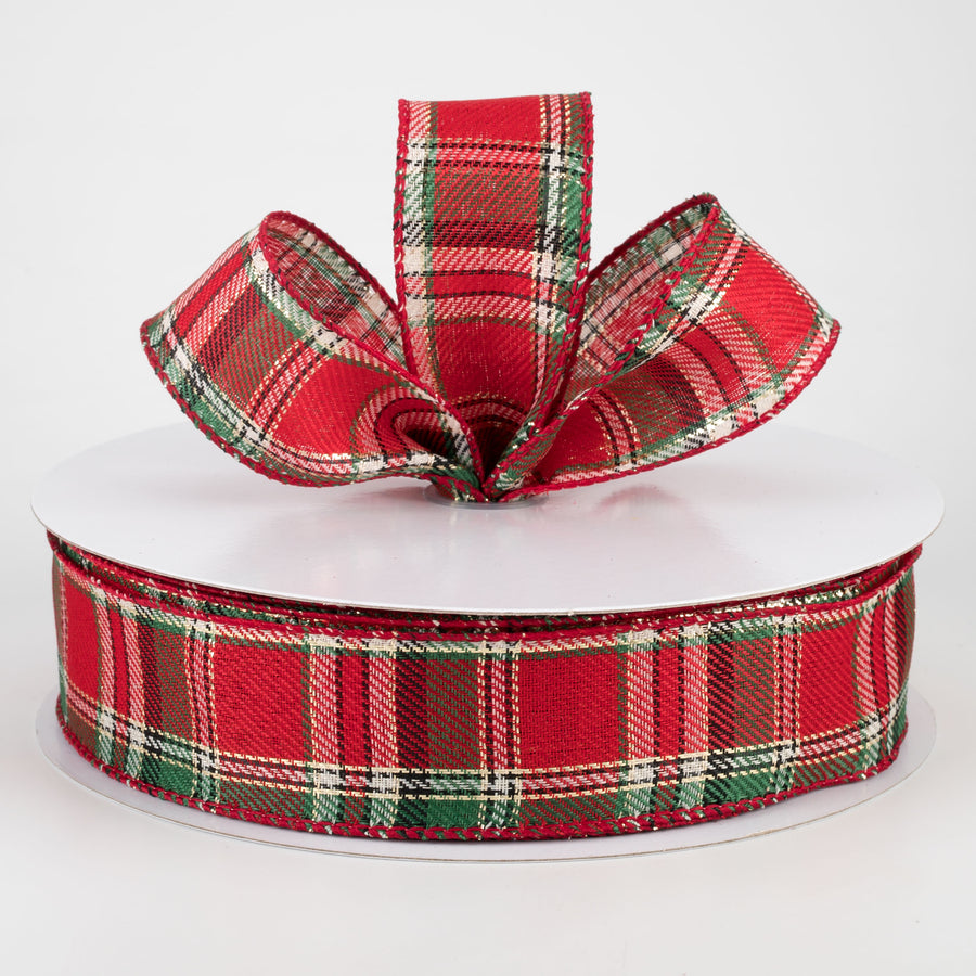 1.5" Woven Plaid Metallic Ribbon: Emerald, Cream, Red (50 Yards) Lifestyle Photo