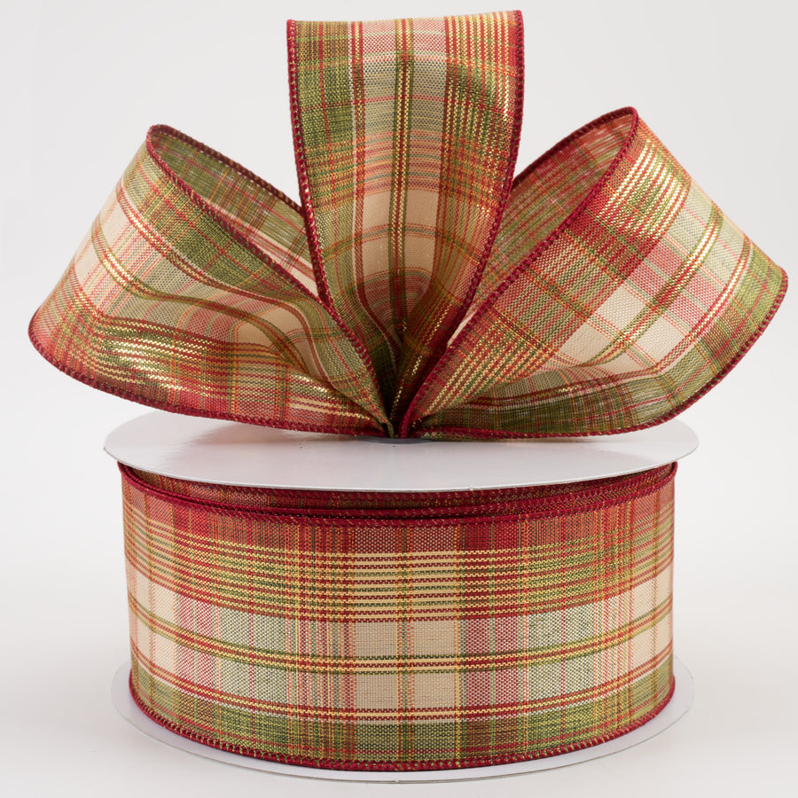 2.5" Woven Plaid Metallic Ribbon: Red, Green, Cream, Gold (50 Yards) Lifestyle Photo