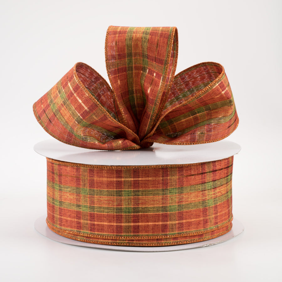 2.5" Woven Plaid Metallic Ribbon: Rust, Orange, Moss, Copper (50 Yards) Lifestyle Photo