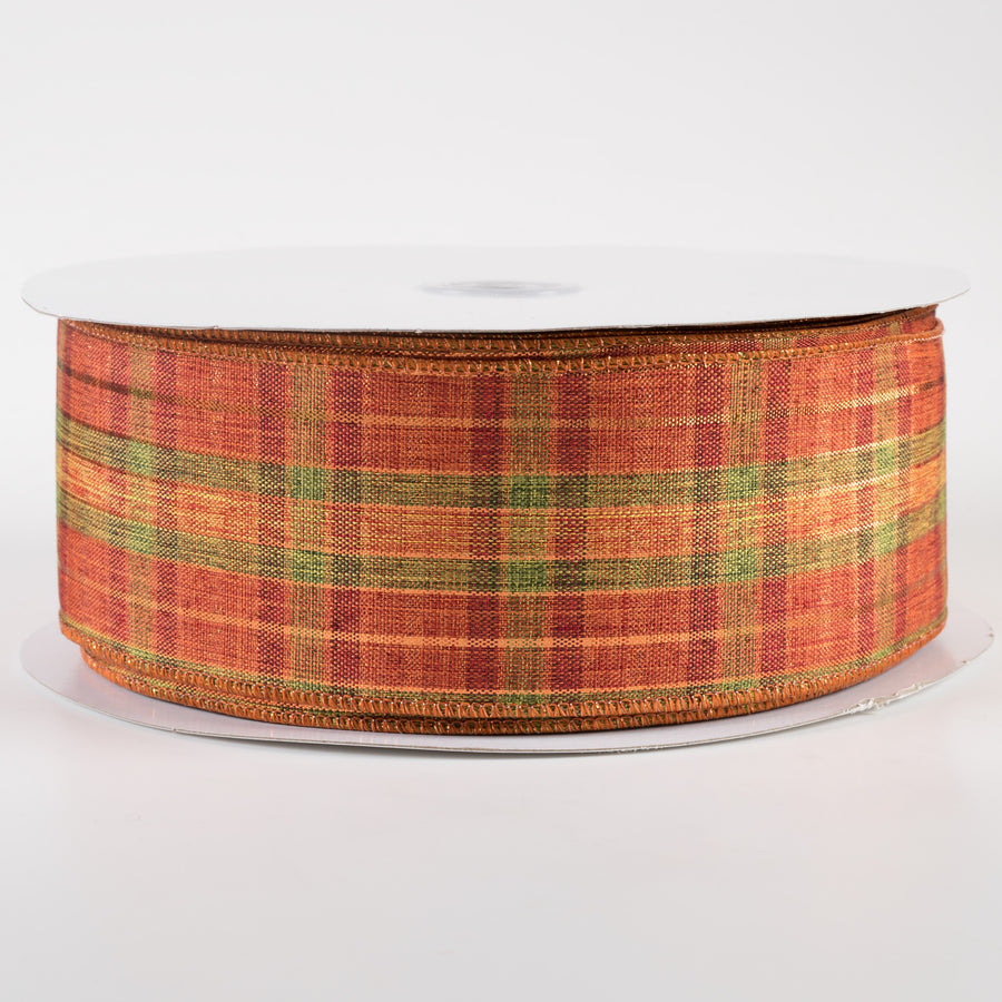 2.5" Woven Plaid Metallic Ribbon: Rust, Orange, Moss, Copper (50 Yards)