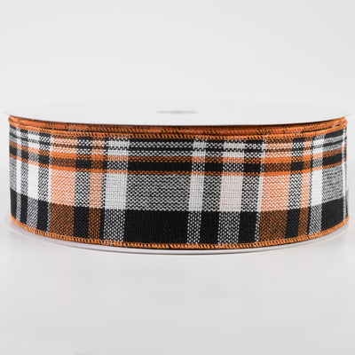 2.5" Woven Plaid Ribbon: Black, Orange, White (50 Yards)