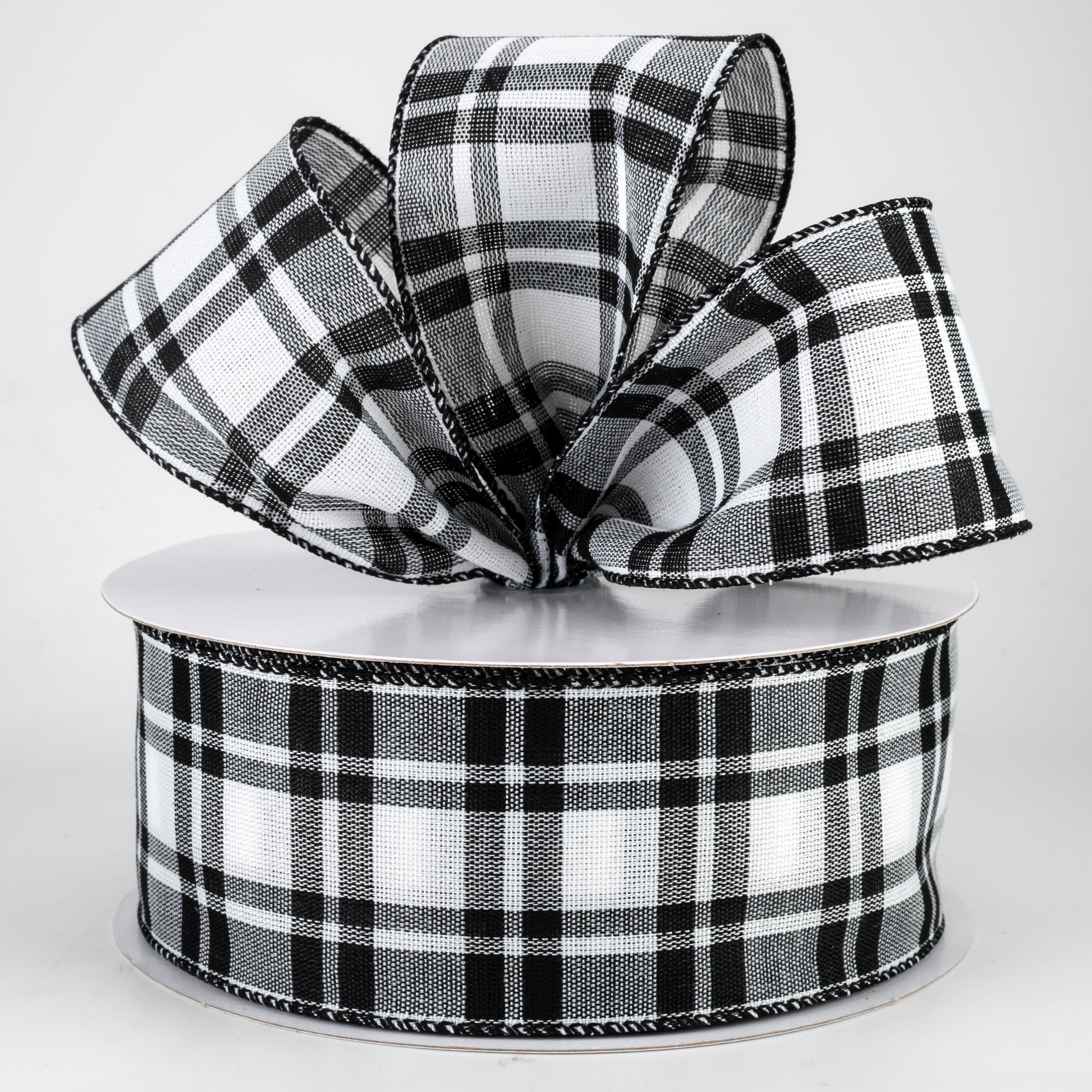2.5" Woven Plaid Ribbon: White & Black (50 Yards) Lifestyle Photo