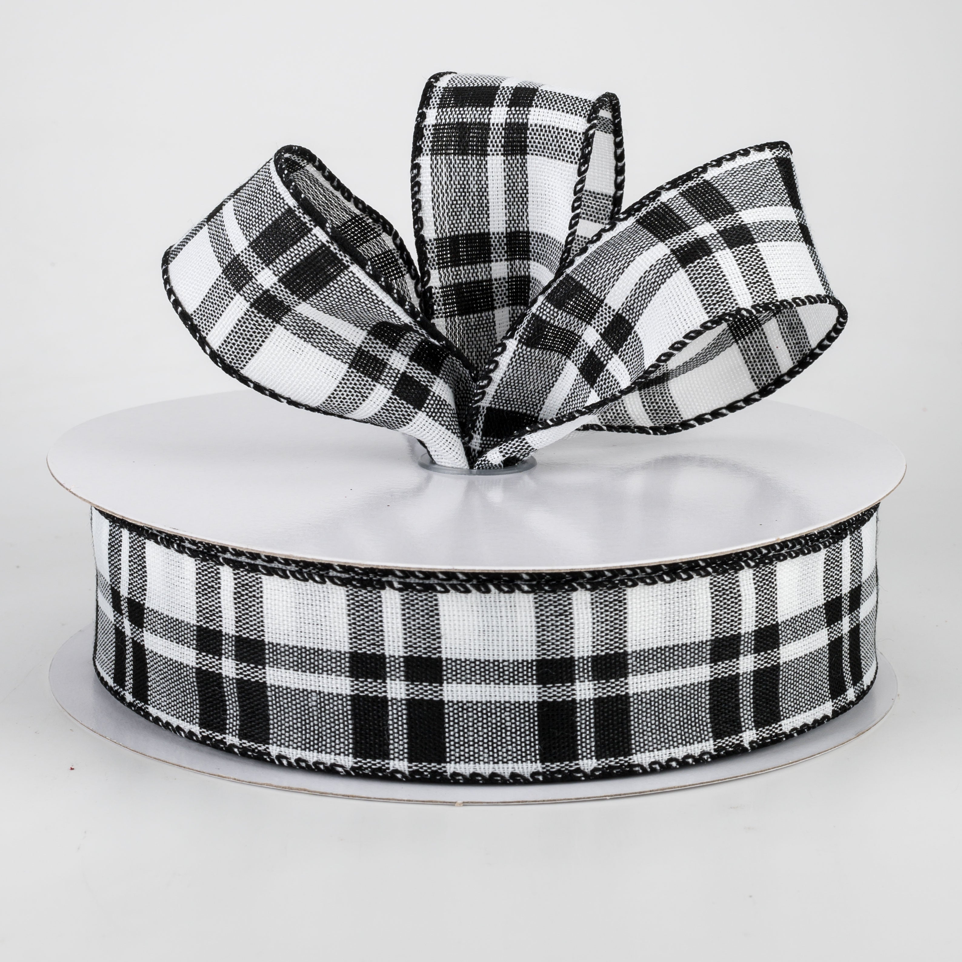 1.5" Woven Plaid Ribbon: White & Black (50 Yards) Lifestyle Photo