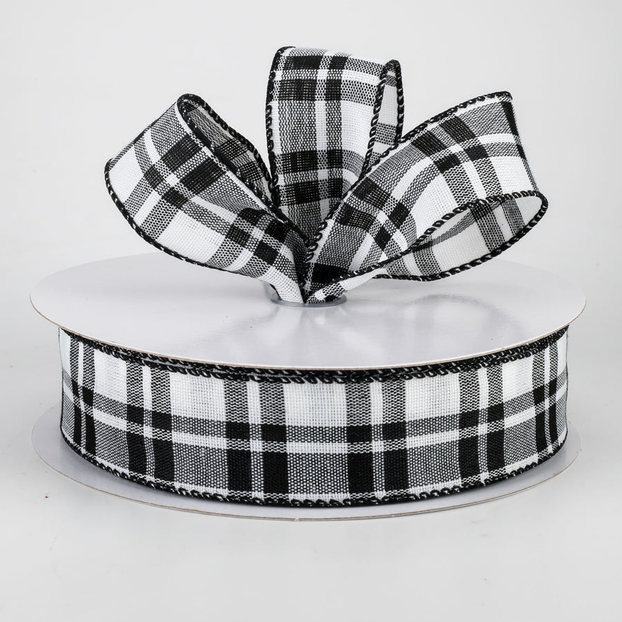1.5" Woven Plaid Ribbon: White & Black (50 Yards) Lifestyle Photo