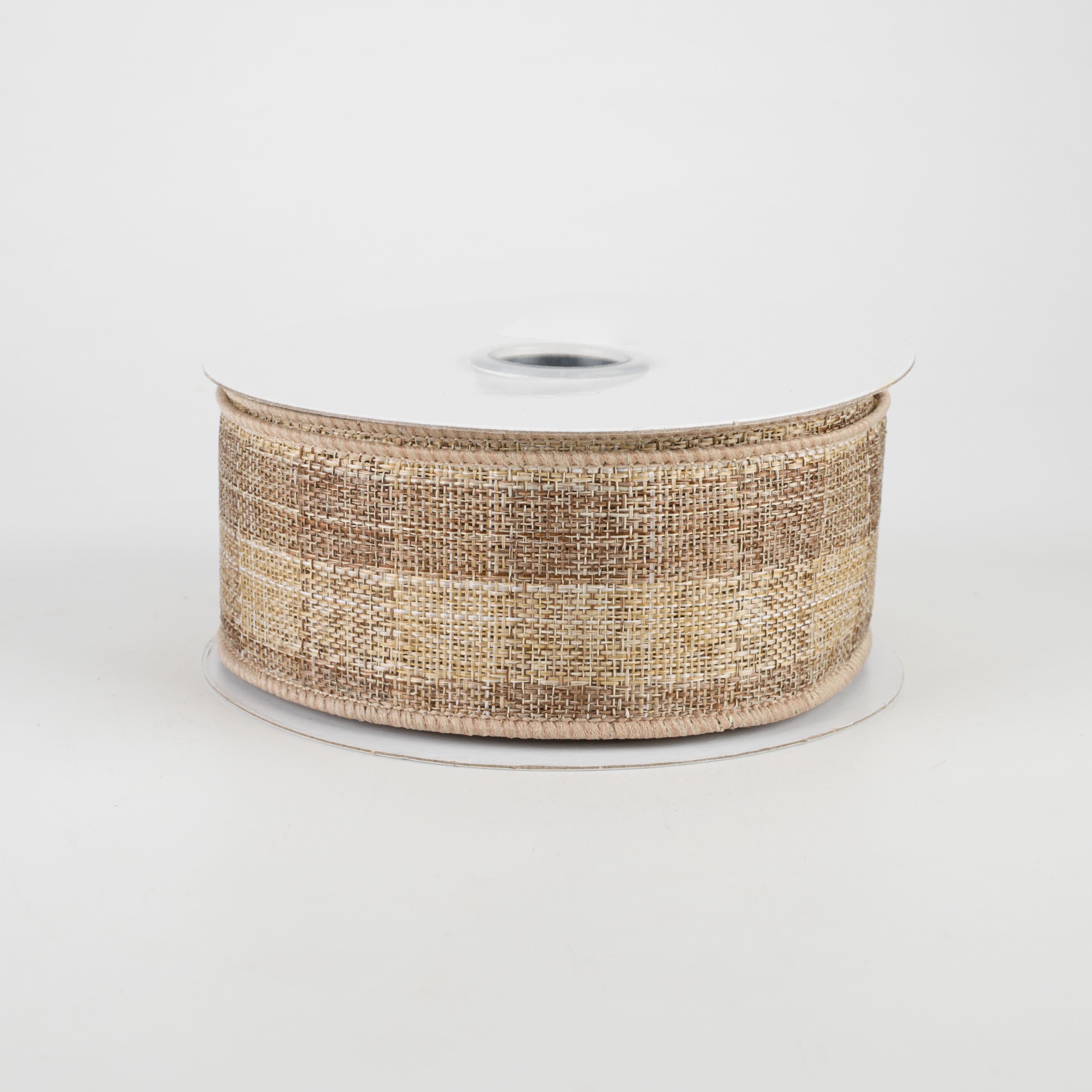 1.5" Woven Royal Burlap Check Ribbon: Brown & Beige (10 Yards)