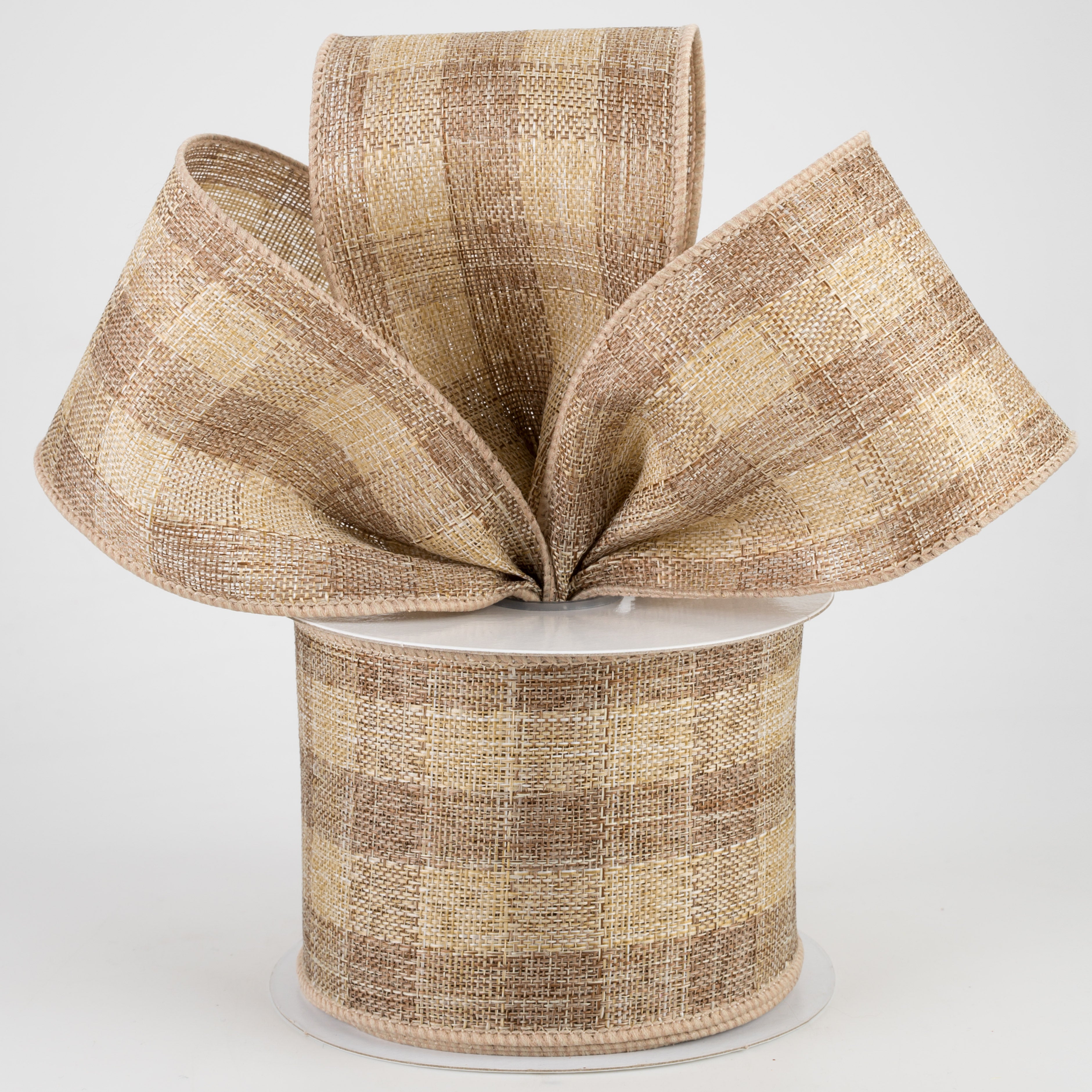 2.5" Woven Royal Burlap Check Ribbon: Brown & Beige (10 Yards) Lifestyle Photo