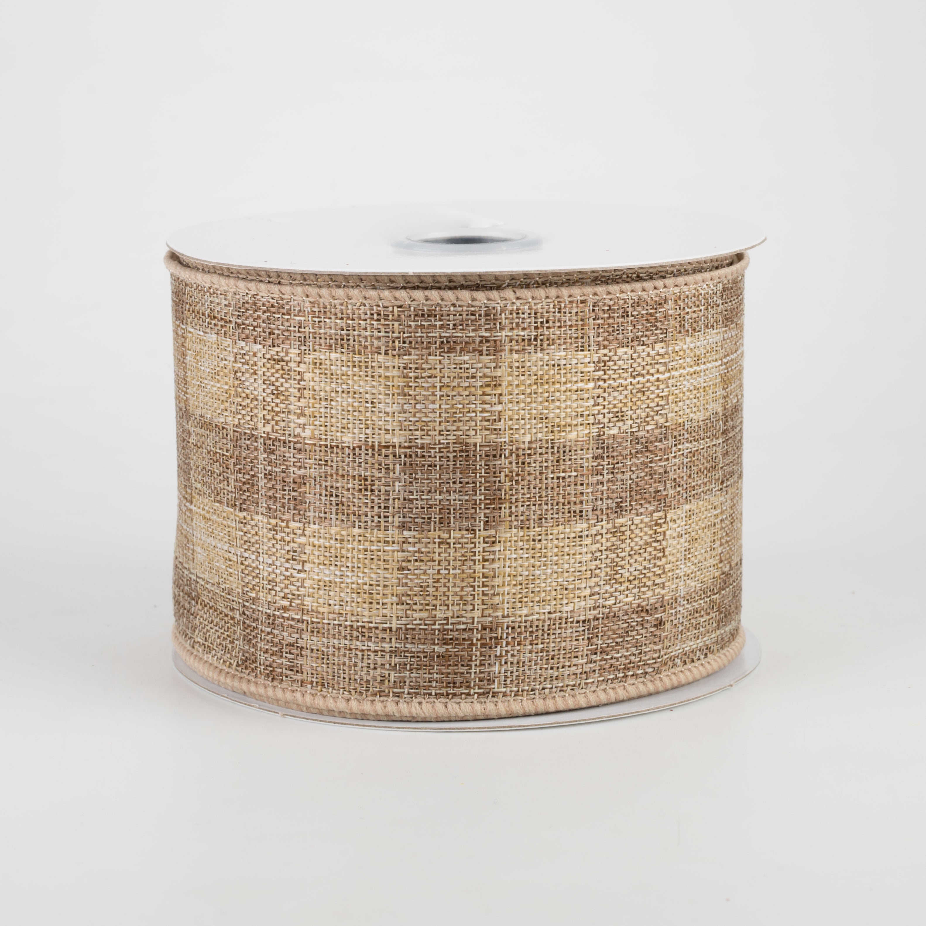 2.5" Woven Royal Burlap Check Ribbon: Brown & Beige (10 Yards)
