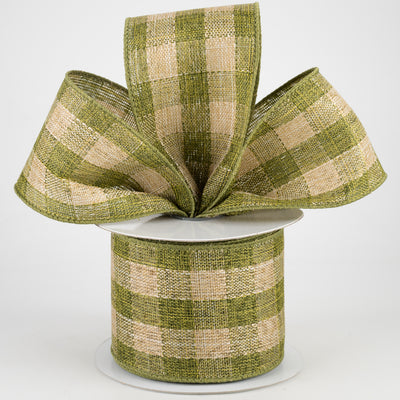 2.5" Woven Royal Burlap Check Ribbon: Moss Green & Beige (10 Yards) Lifestyle Photo