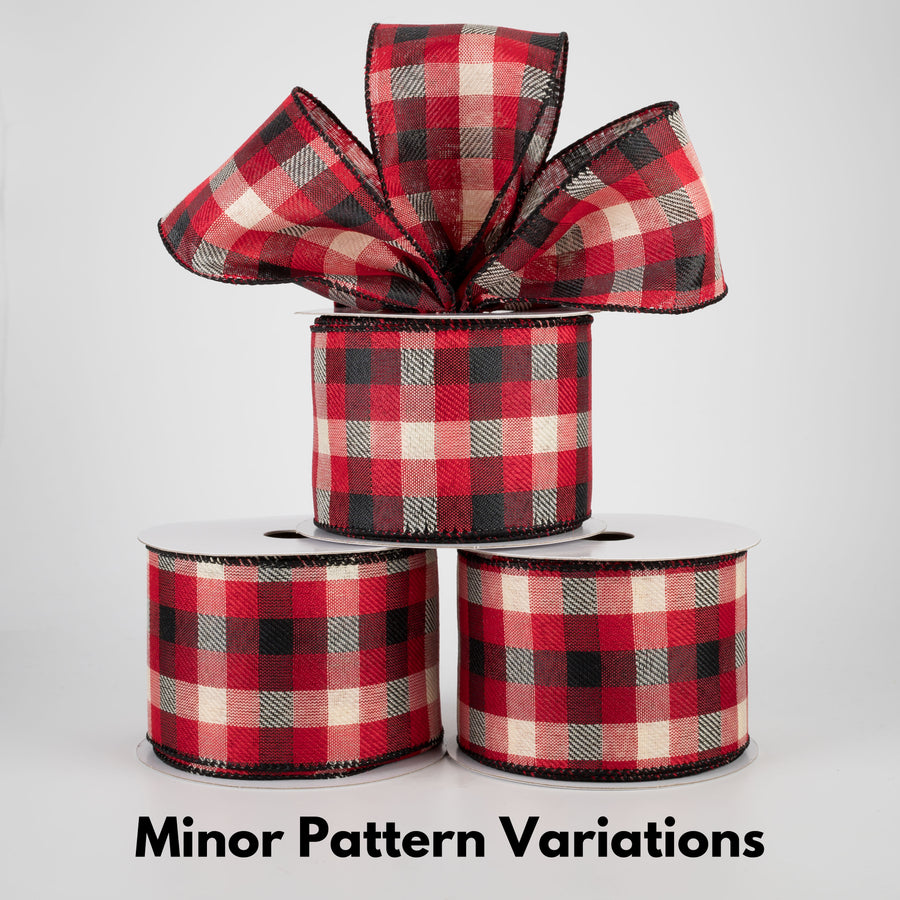 2.5" Woven Square Plaid Ribbon: Black, Red, Natural (10 Yards) Lifestyle Photo