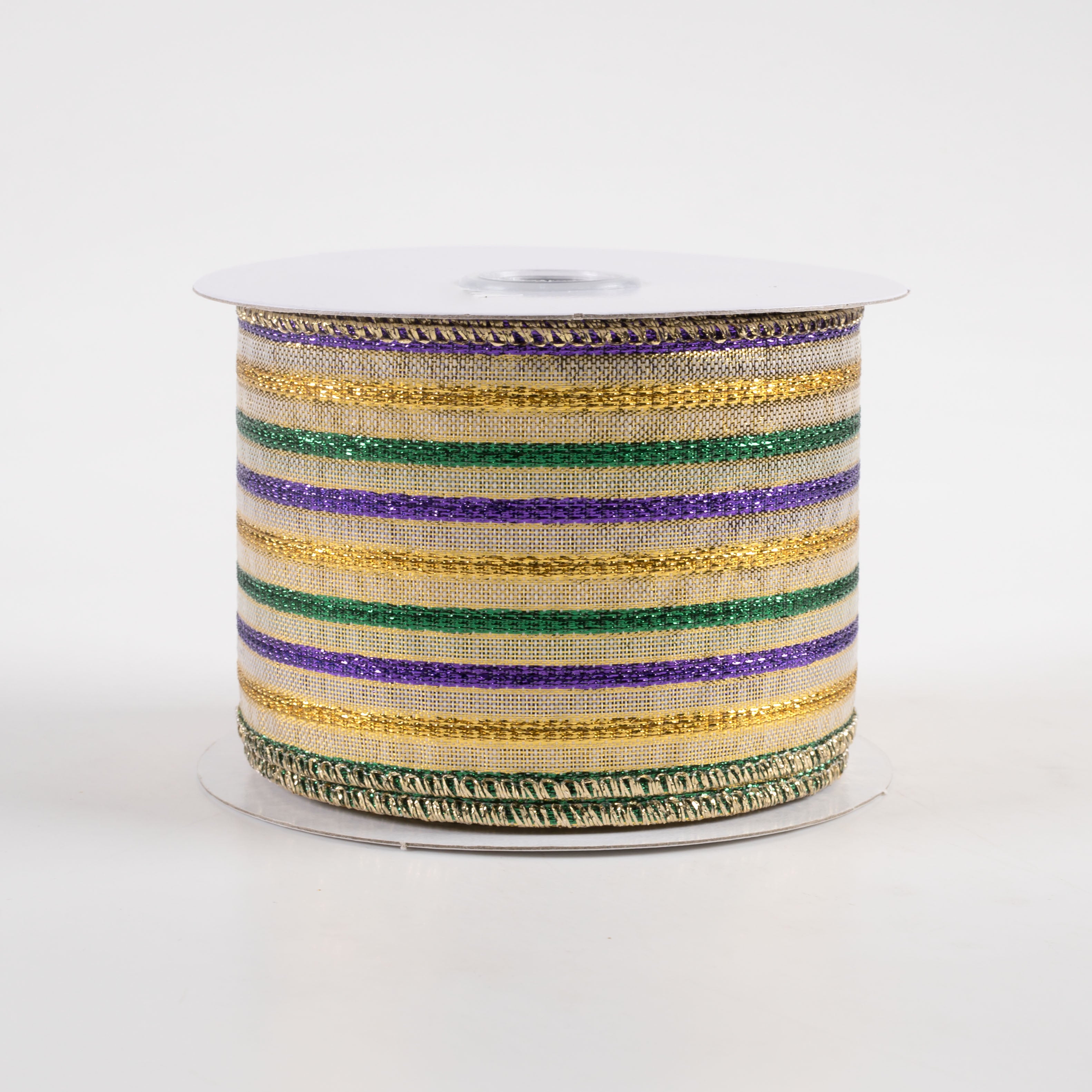 2.5" Woven Stripe Ribbon: Mardi Gras (10 Yards)