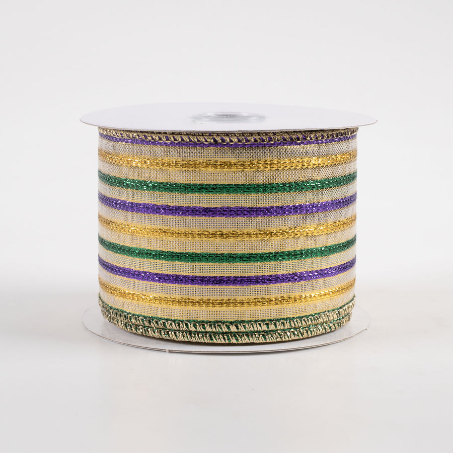 2.5" Woven Stripe Ribbon: Mardi Gras (10 Yards)